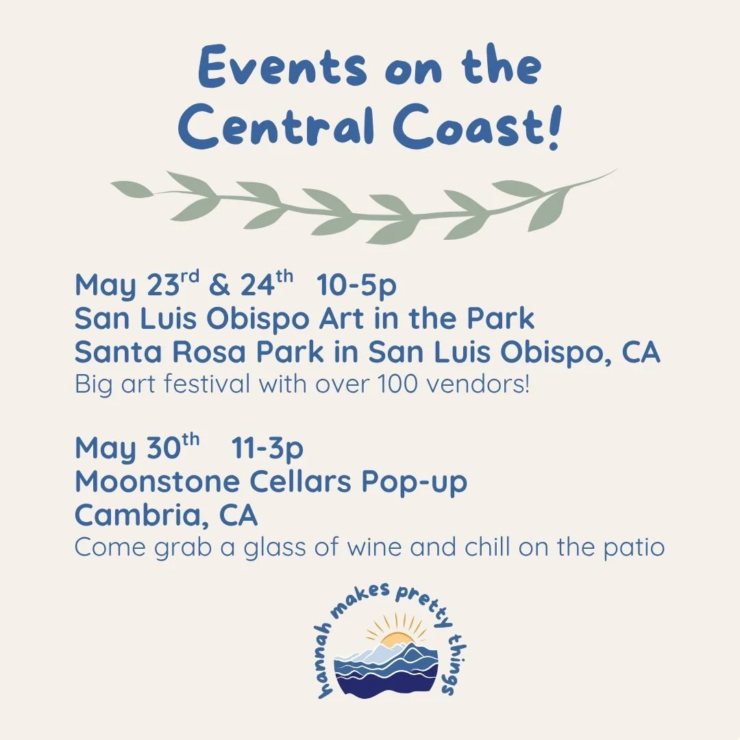 I&rsquo;m so excited to be headed to the central coast of California later this month for a few events! First up is a big fine art and craft festival in San Luis Obispo @sloartinthepark on Memorial Day Weekend (May 23rd AND 24th), and then over to ou