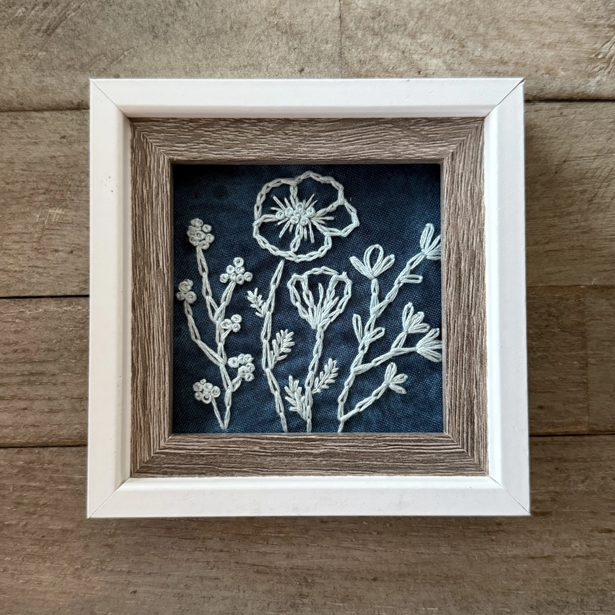 Cyanotype Wildflowers Embroidery with frame
