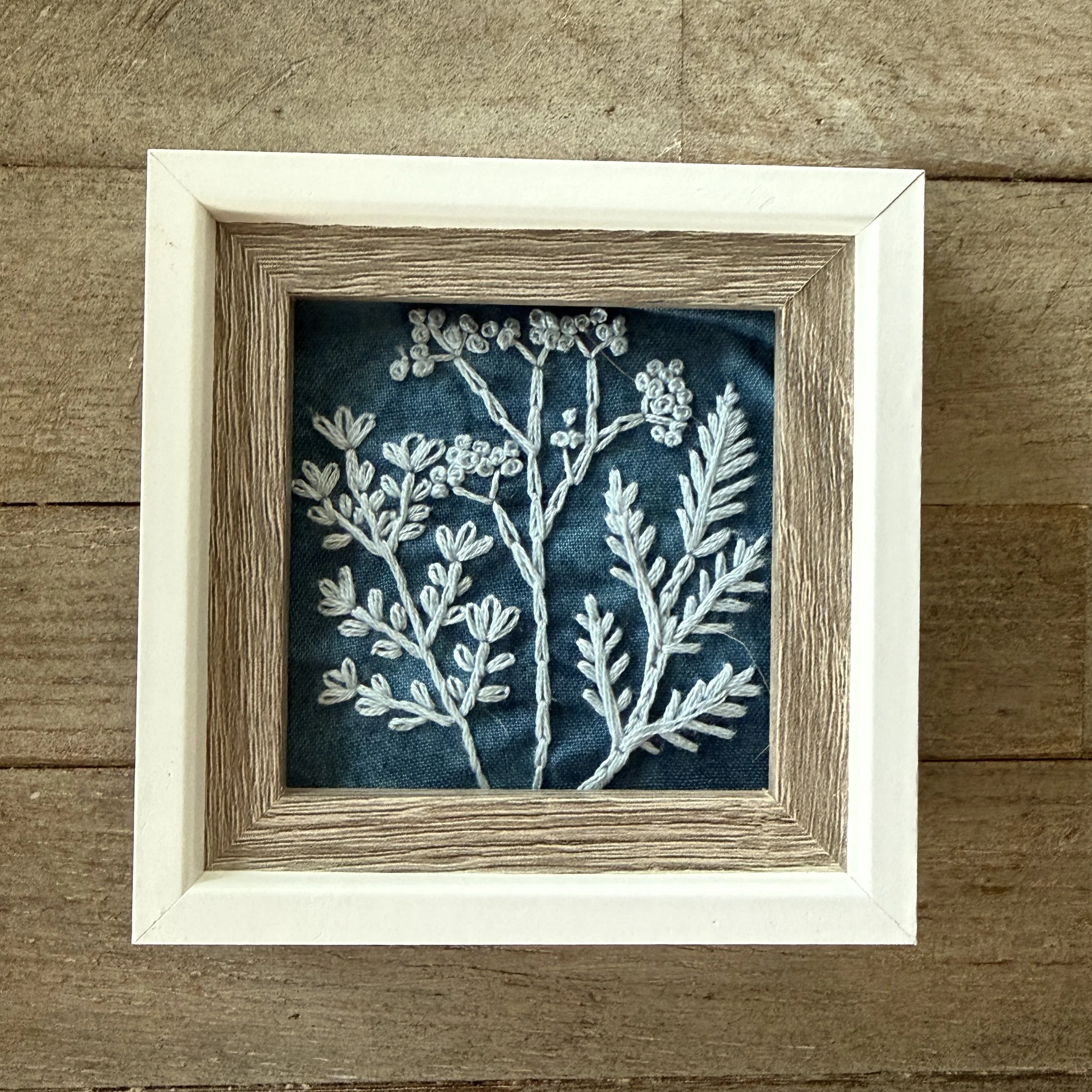 Cyanotype Plans Embroidery with frame