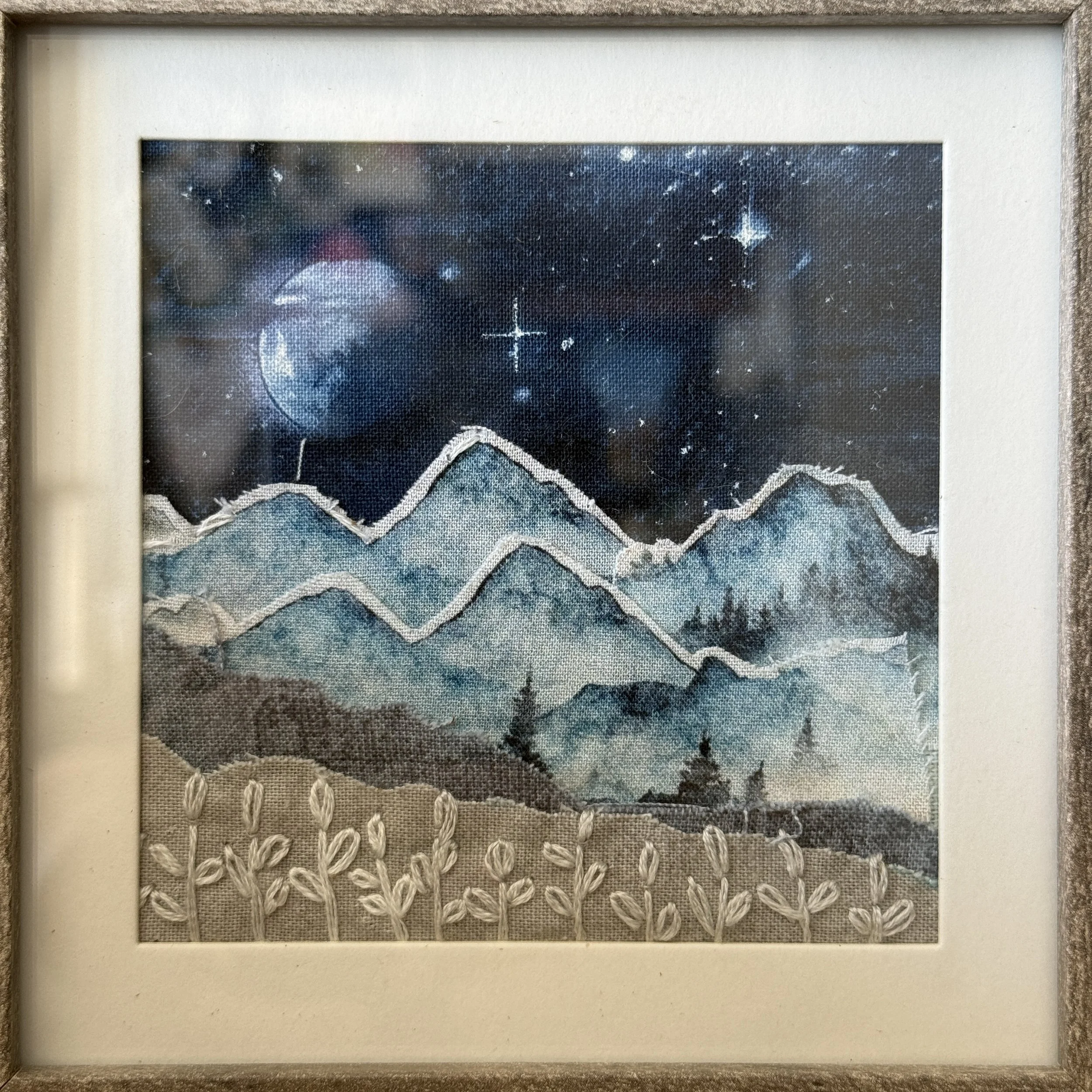 Moonrise Mountains Fabric Landscape with frame
