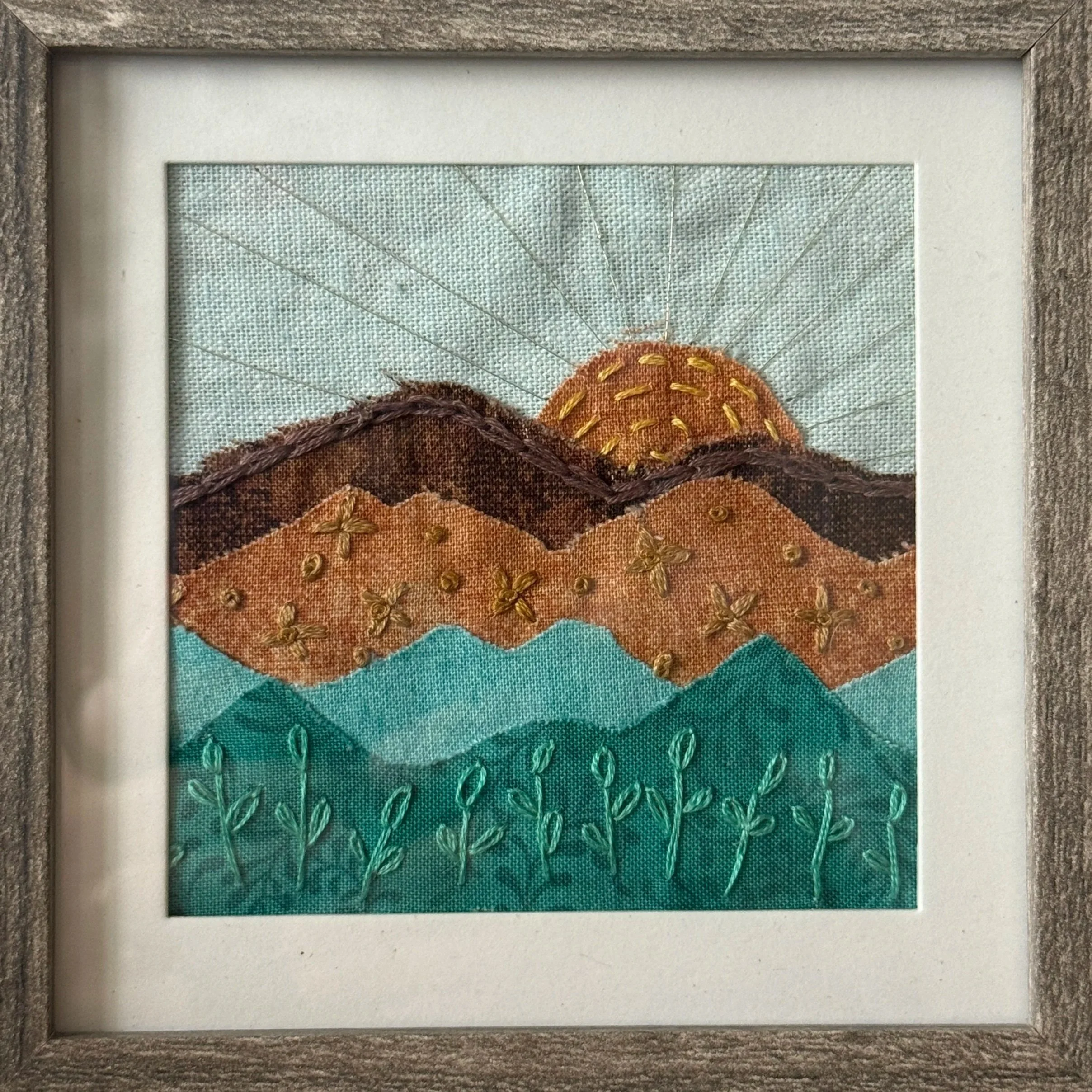 Sunrise Mountains Fabric Landscape with frame