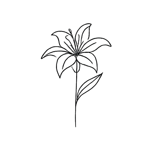 Line drawing of a flower with multiple petals and leaves.