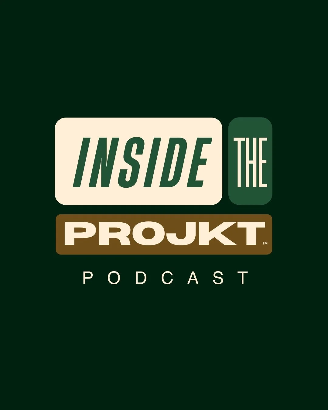Logo for Inside the Projekt Podcast with green, cream, and brown background and text.