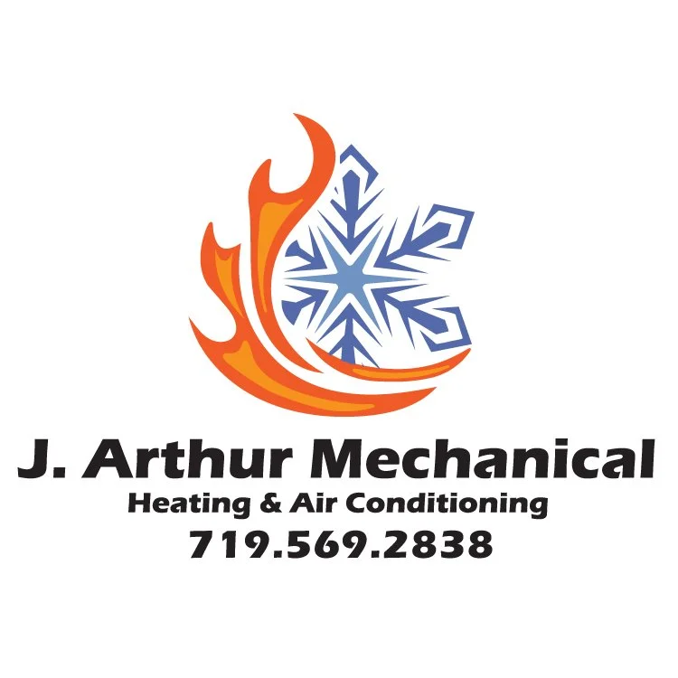 Logo for J. Arthur Mechanical with a flame and snowflake graphic above the company name and contact number, indicating heating and air conditioning services.