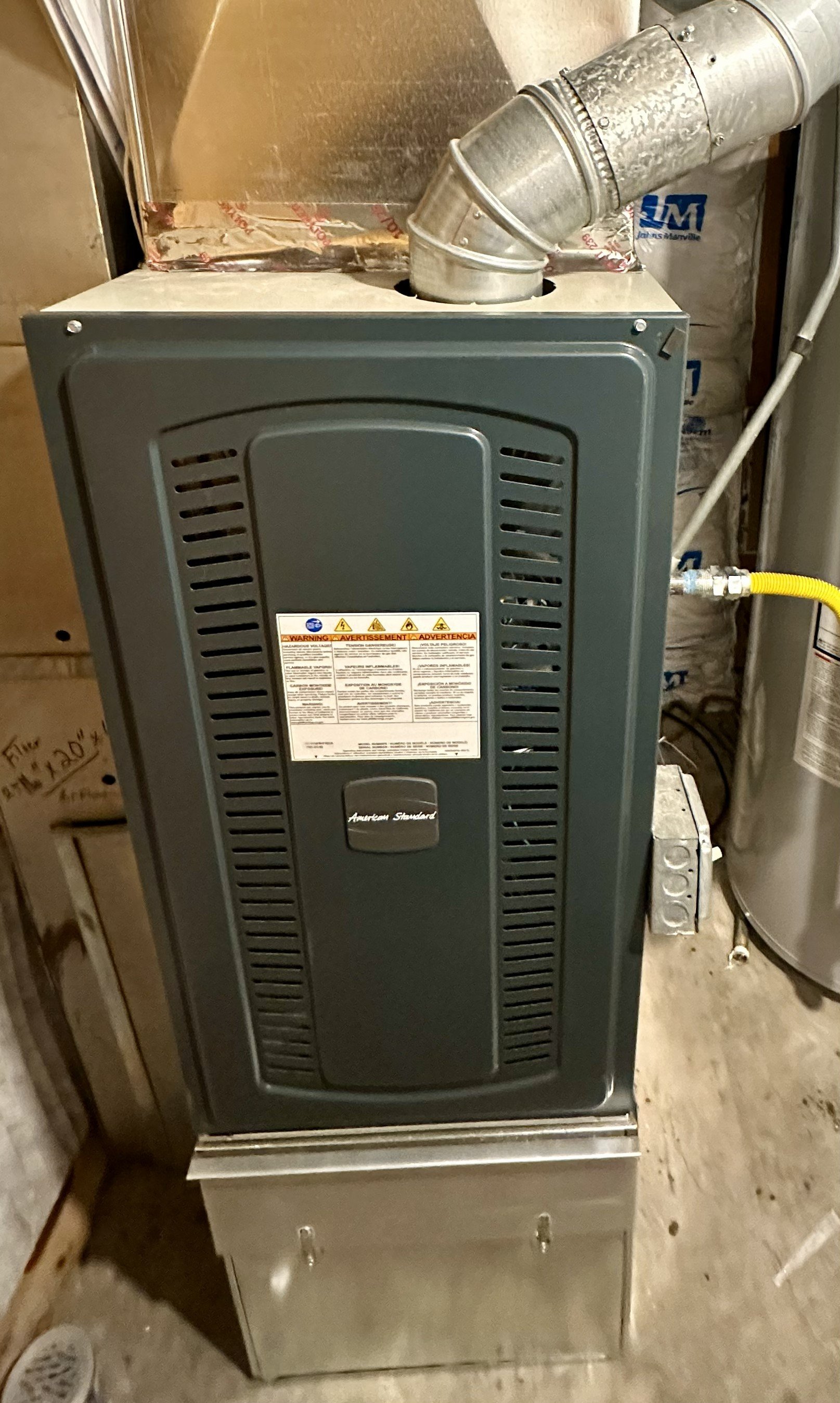 After installation of American Standard 80% AFUE furnace