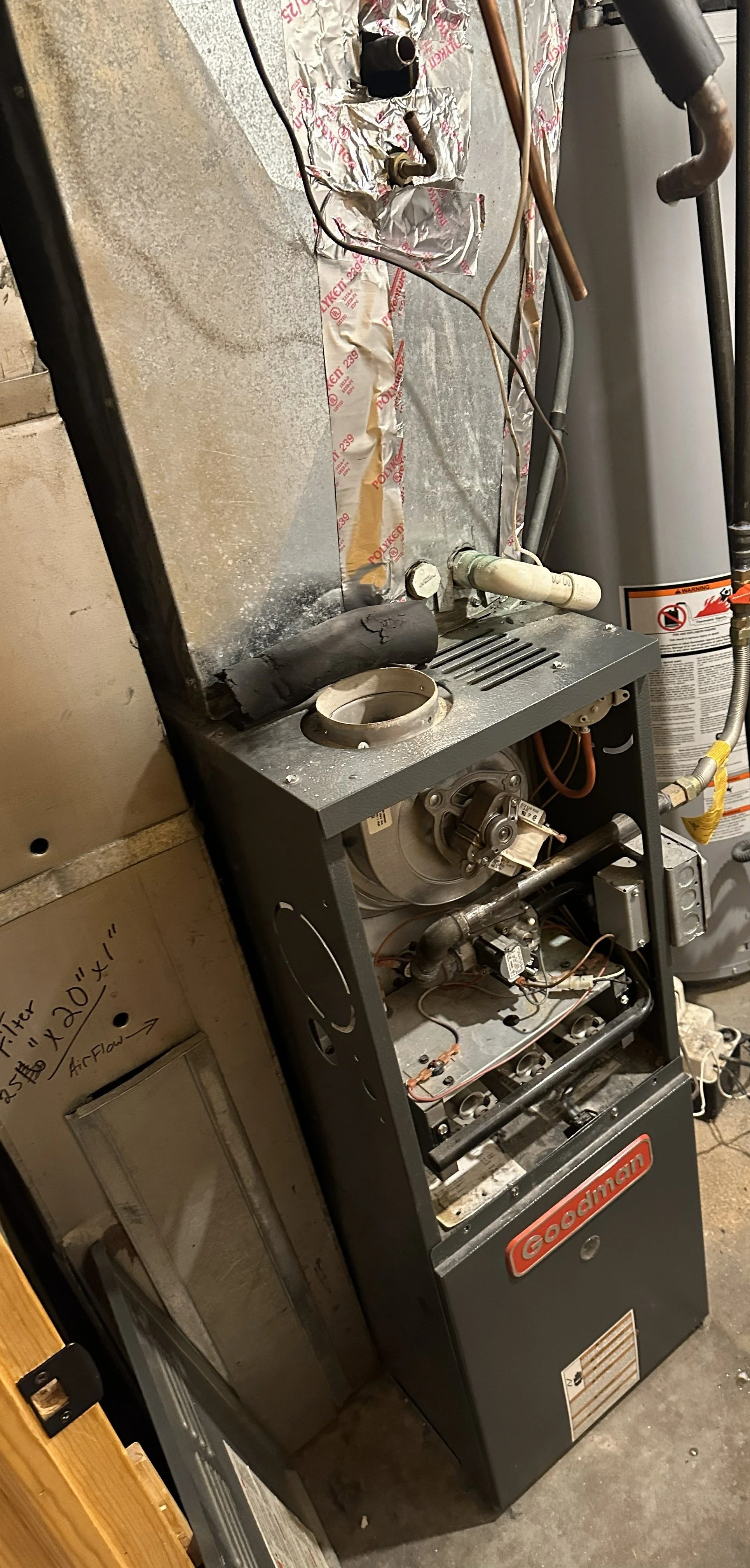 Before picture of poor installed furnace and coil