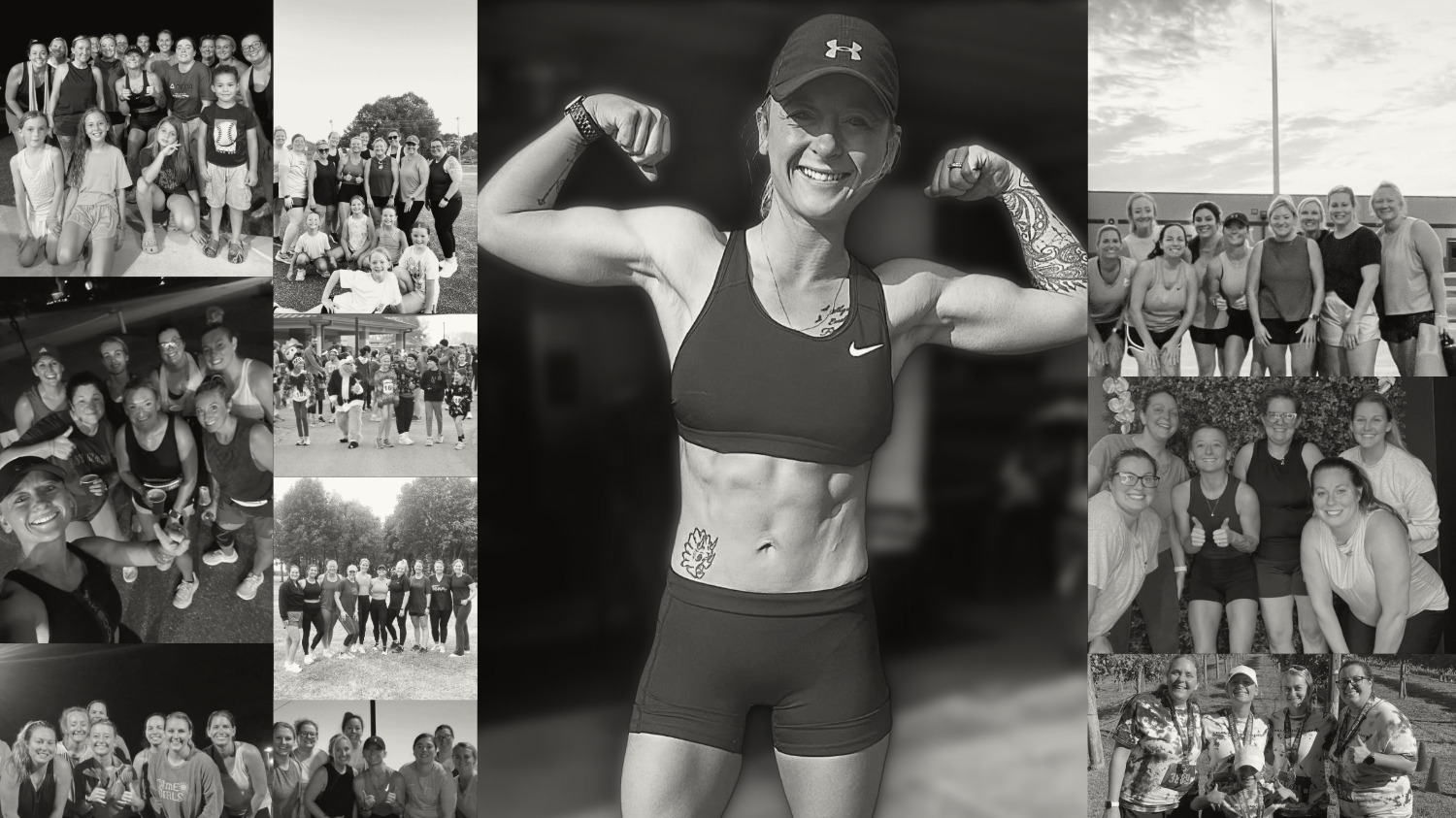 A collage of some of our group photos and a picture of Haley Holland, the owner of Haley Holland Fitness.