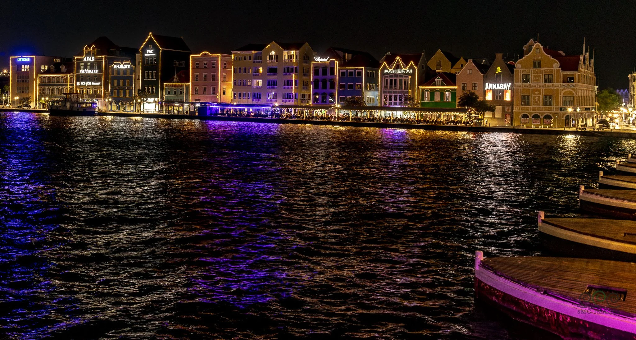 Curacao-Punda Shorefront from Bridge at Night