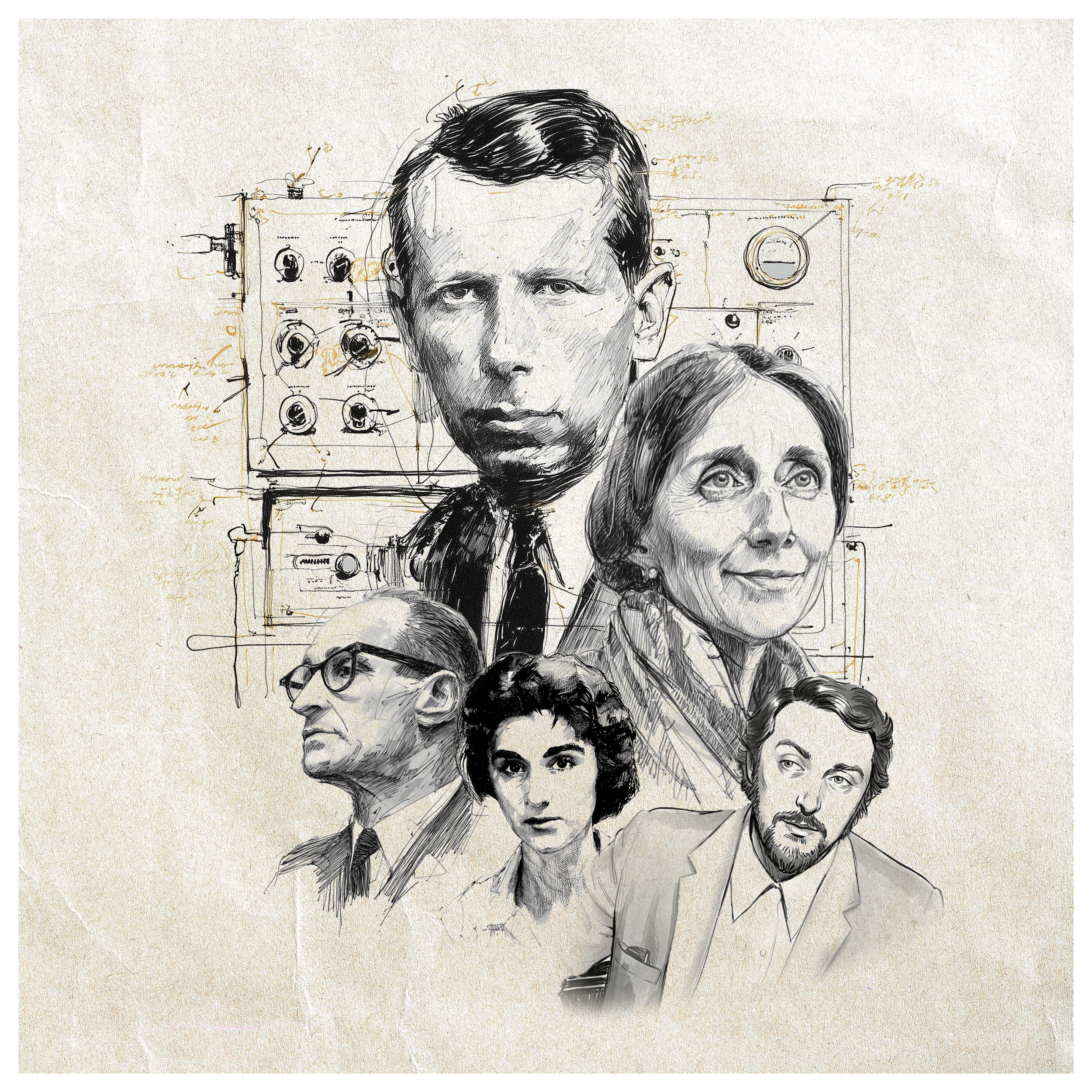 SHOCKED a new musical - Sketches of Shocked Musical characters Stanley Milgram, Sasha Milgram, Kitty Genovese, Philip Zimbardo, Adolph Eichmann