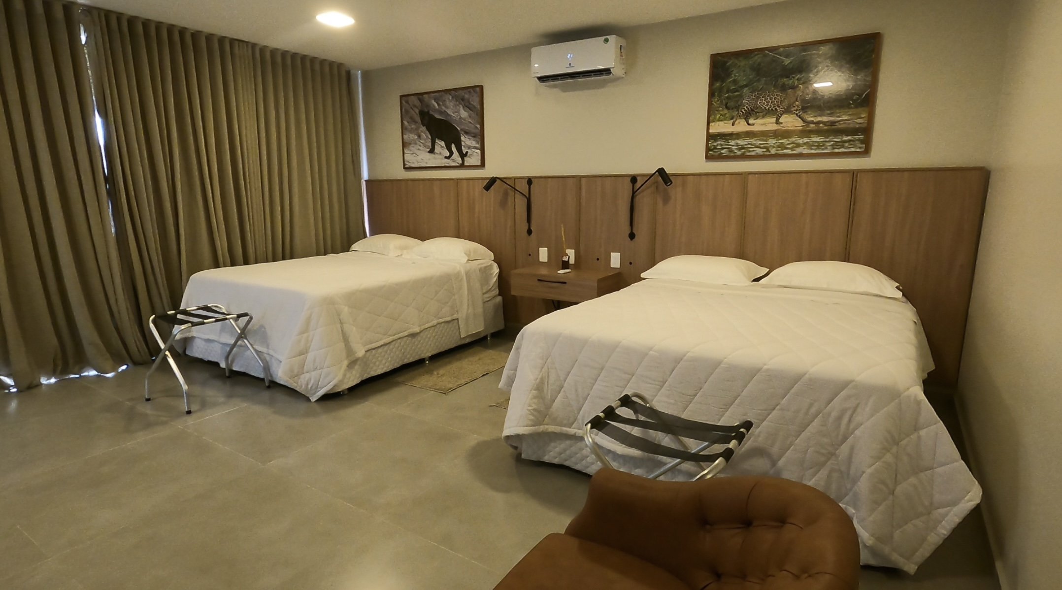 Guest bedroom with two queen beds at Agua Boa Amazon Lodge in the Brazilian Amazon