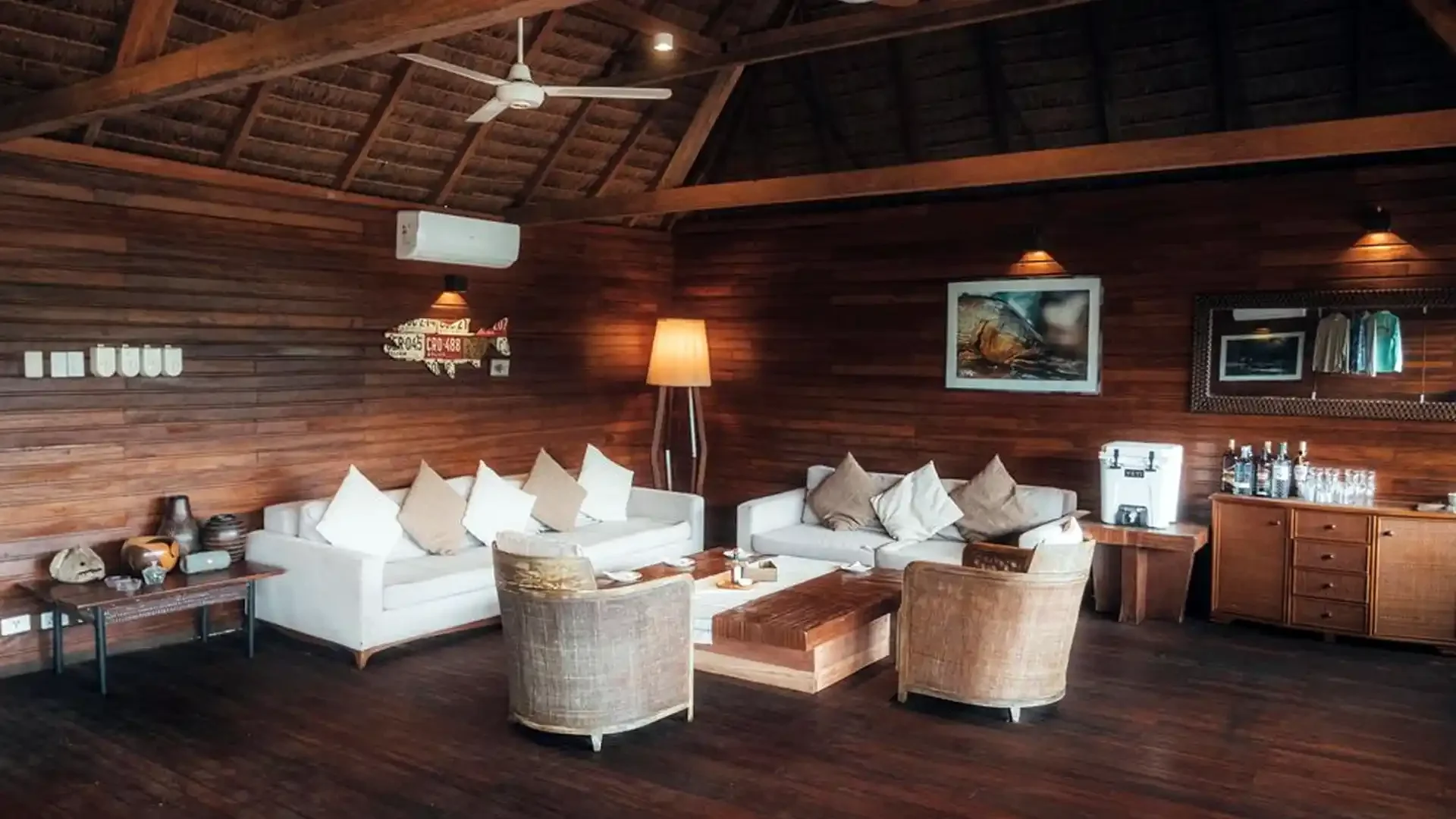 Spacious living room at Agua Negra Lodge, Tsimane fishing camp, Bolivia