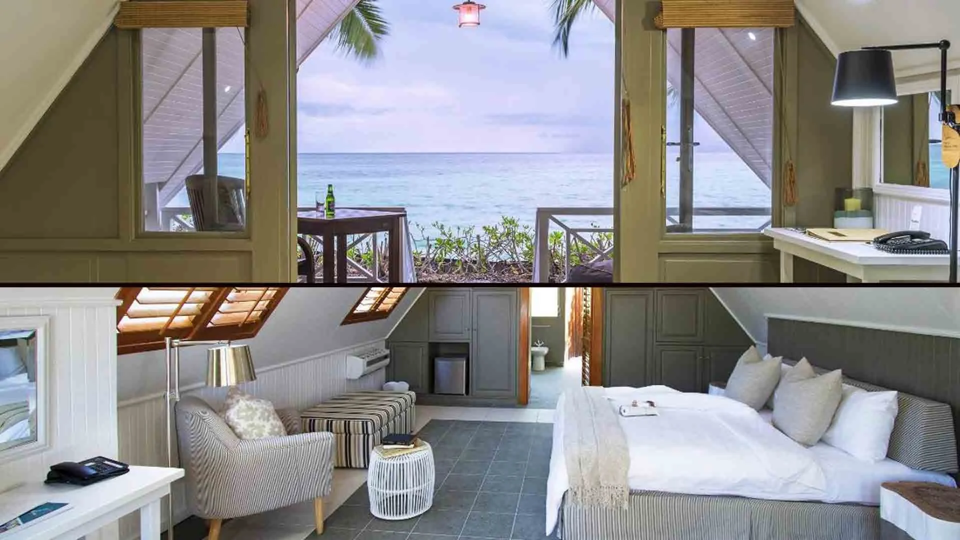 split interior view of bungalow at alphonse island lodge