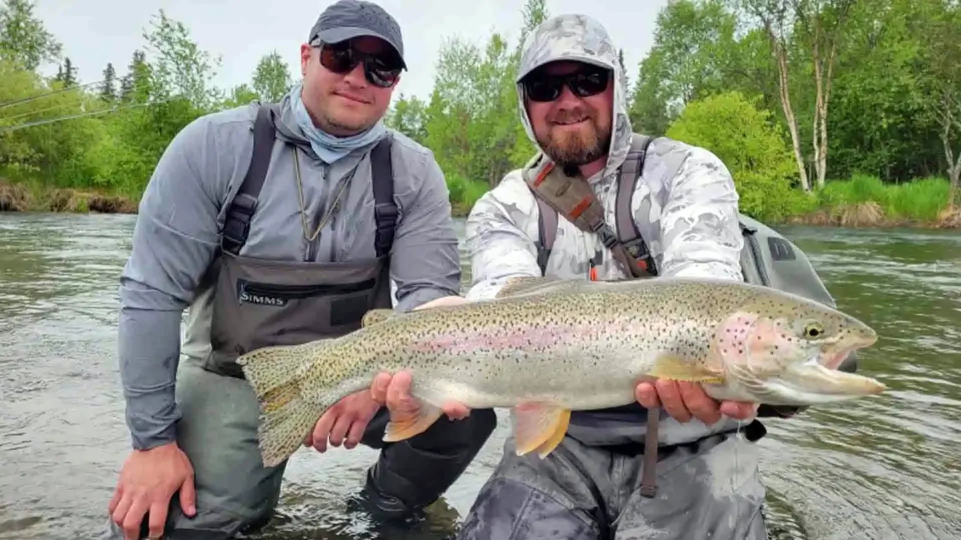 Fly fishing for trophy rainbow trout on American Creek in Alaska, guided by Hooked on Alaska