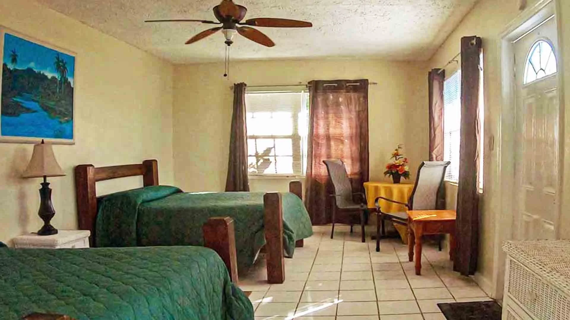 Guest accommodations and bedrooms at Andros Island Bonefish Club lodge, Bahamas.