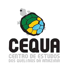 Logo of CEQUA with a multicolored turtle illustration and text "Centro de Estudos dos Quelônios da Amazônia."