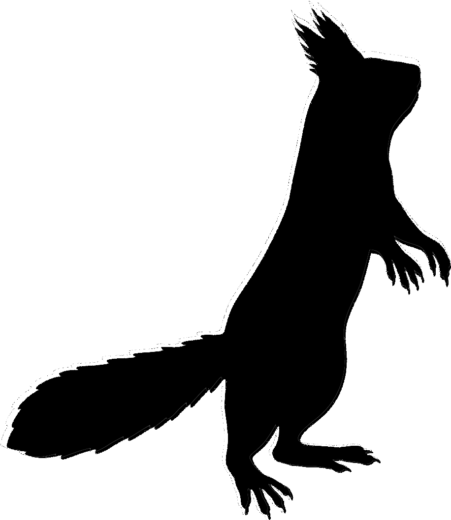 Silhouette of a squirrel standing upright on its hind legs