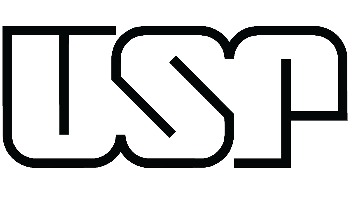 Bold black USP logo with stylized letters on a white background