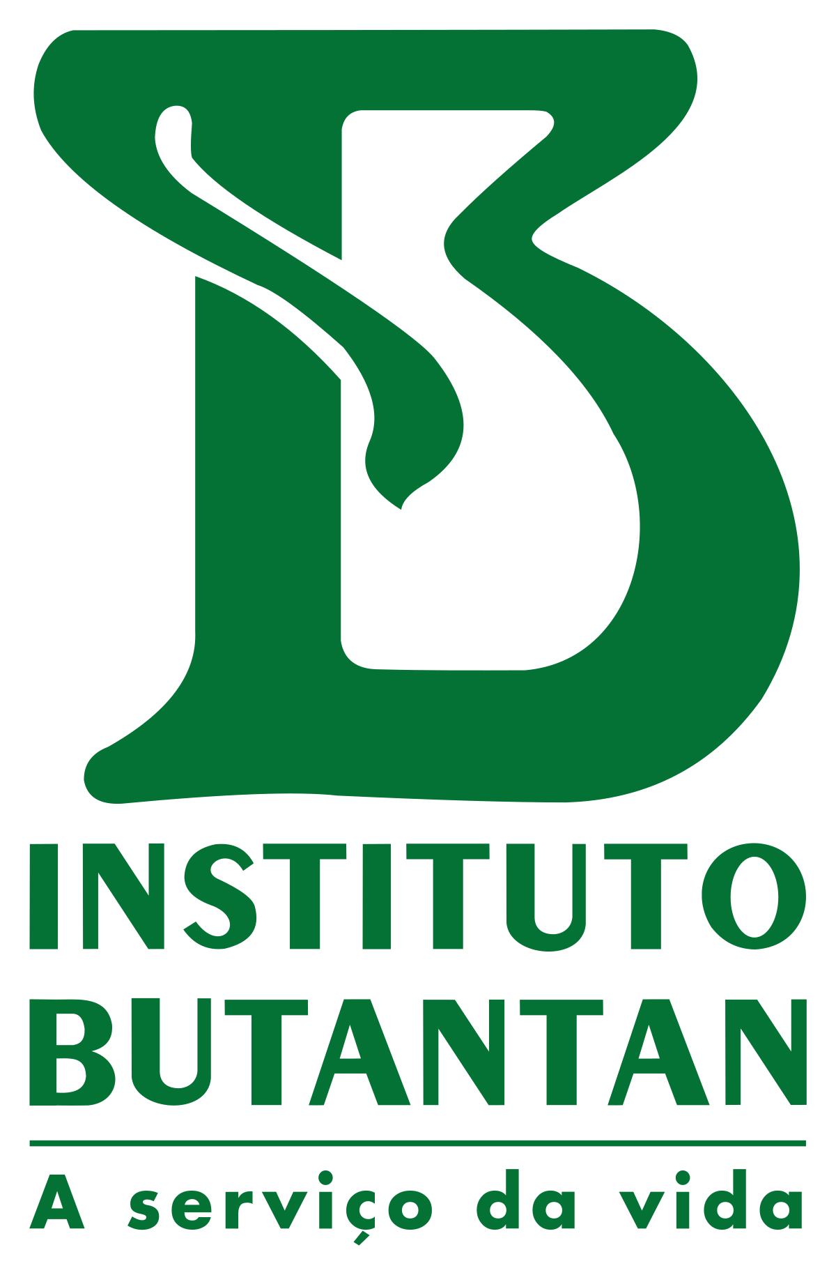 Instituto Butantan logo with the text "A serviço da vida" and a stylized "B" incorporating a snake design.