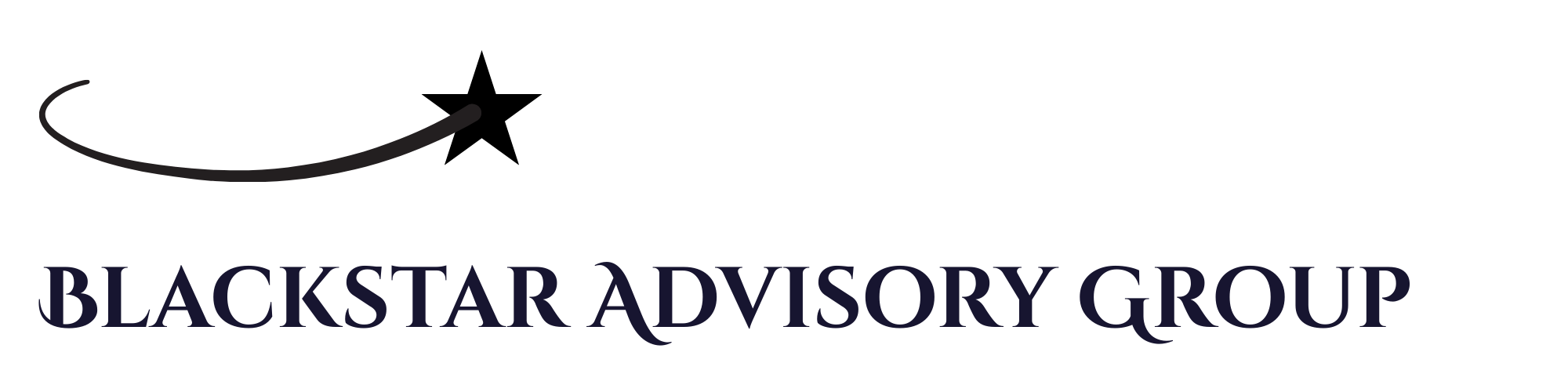 Blackstar Advisory Group logo featuring the brand name with a black swish and a five-pointed star icon.