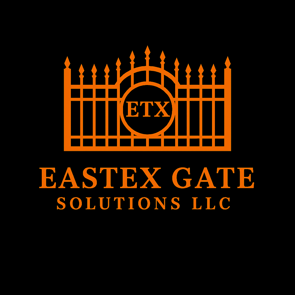A logo with an orange gate and the text "EASTEX GATE SOLUTIONS LLC" on a black background.