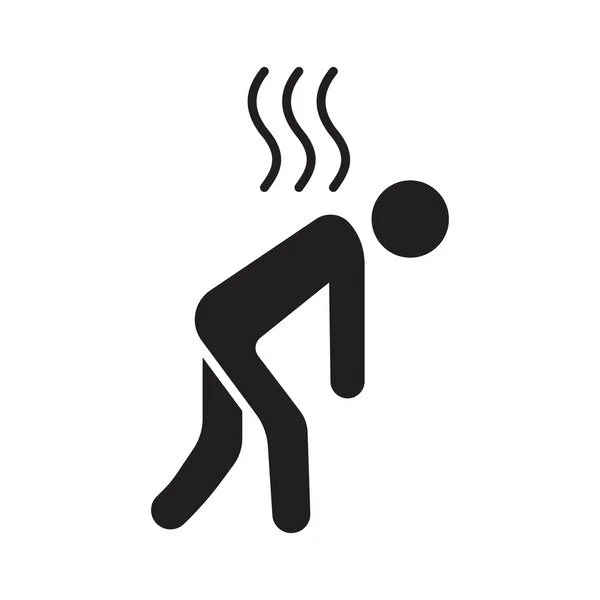 Icon of a person bent over with steam lines above, indicating nausea or feeling sick.