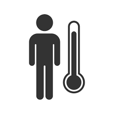 Icon of a person standing next to a thermometer indicating temperature.