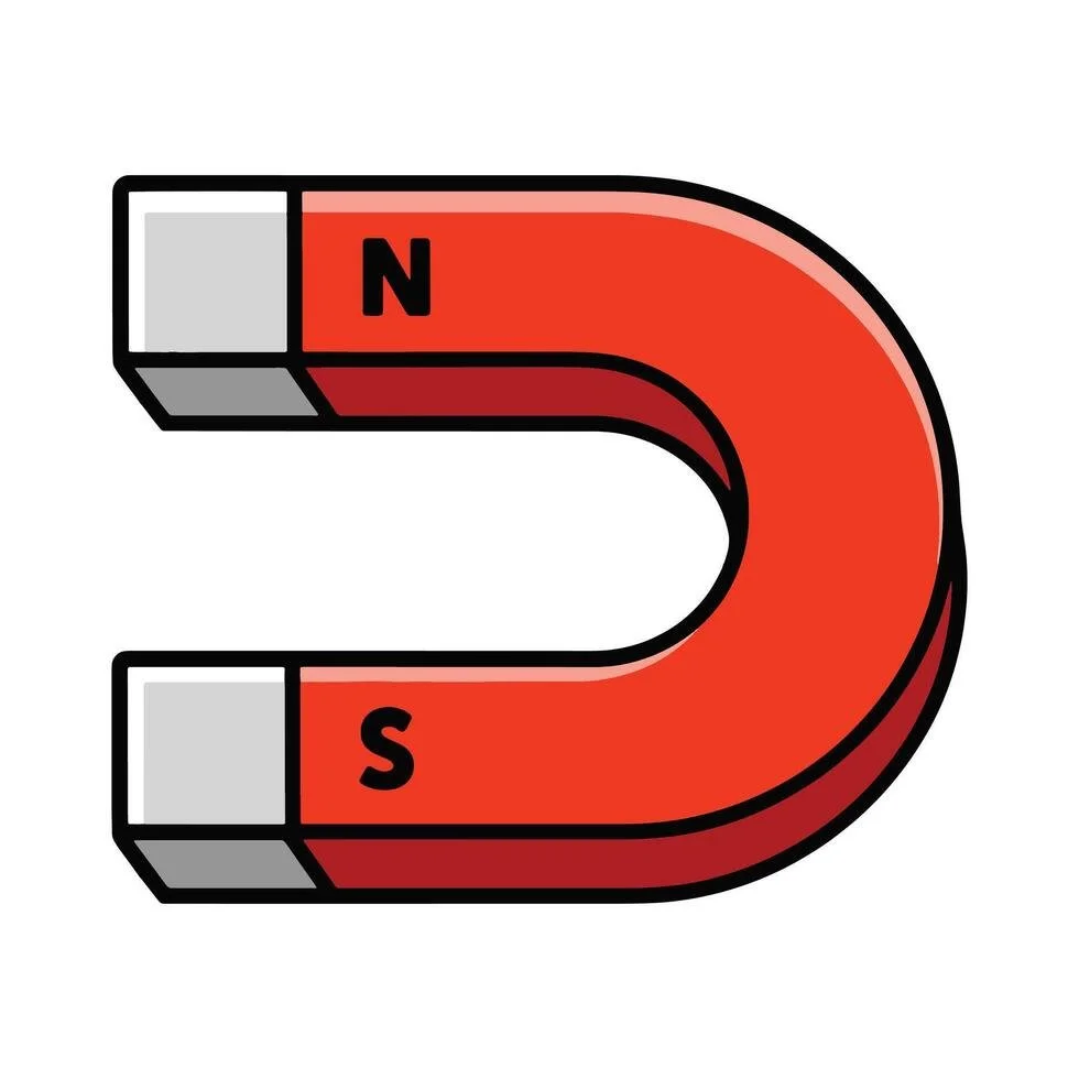 Illustration of a horseshoe magnet with north and south poles labeled.