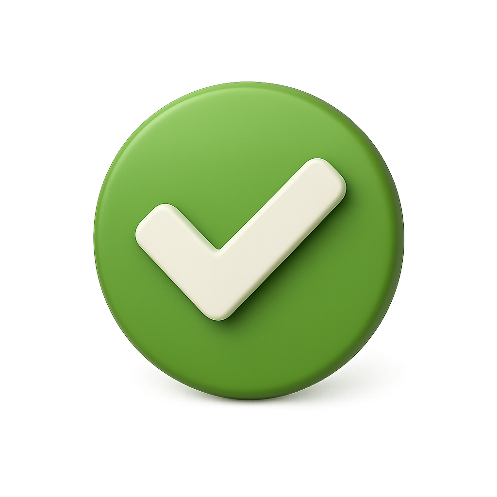 Green circular button with a white checkmark symbol in the center.