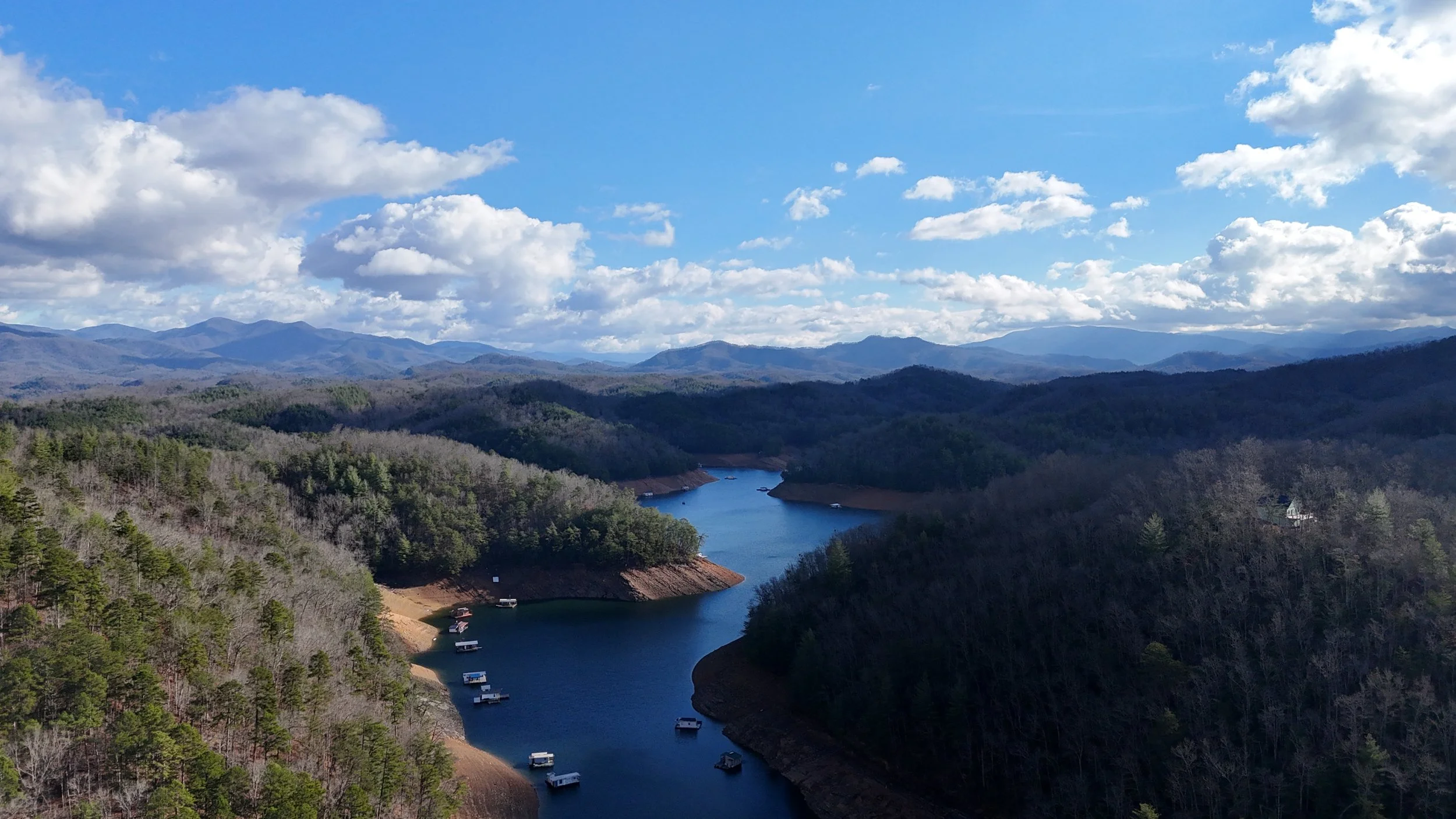 Aerial View of Homes at Lake Fontana in North Carolina