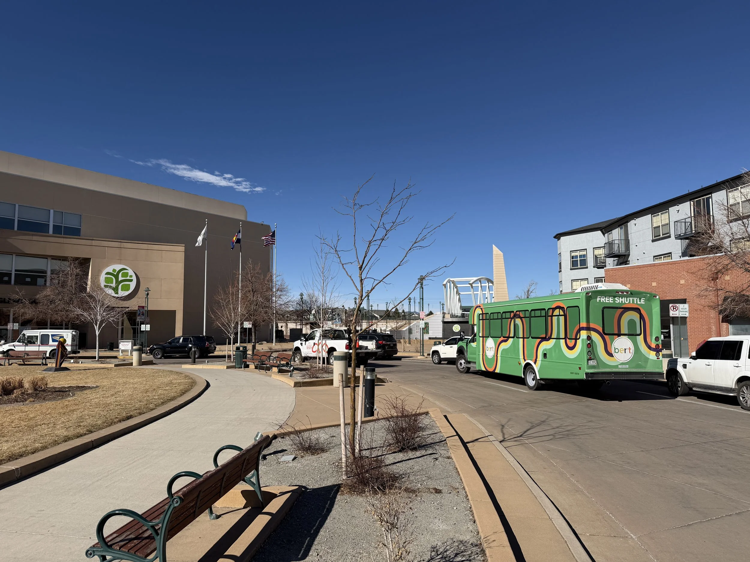 Image of the Englewood Free Shuttle or BERT at Stop 1 Civic Center