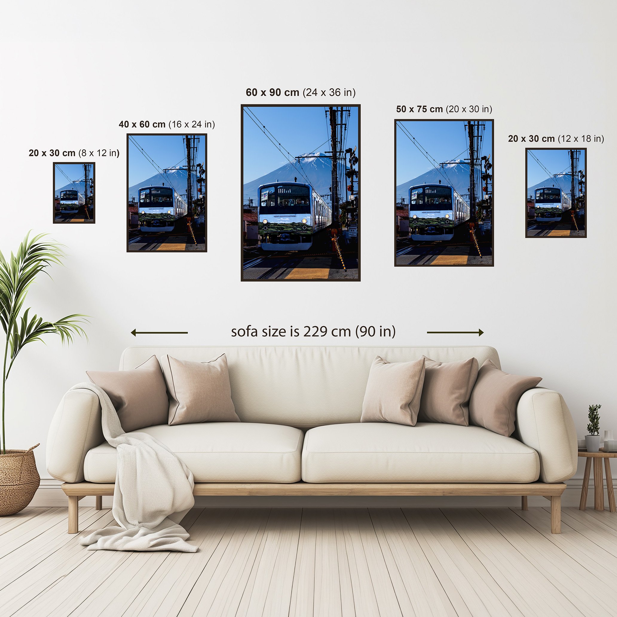 Mount Fuji train photographic print size guide showing available print sizes