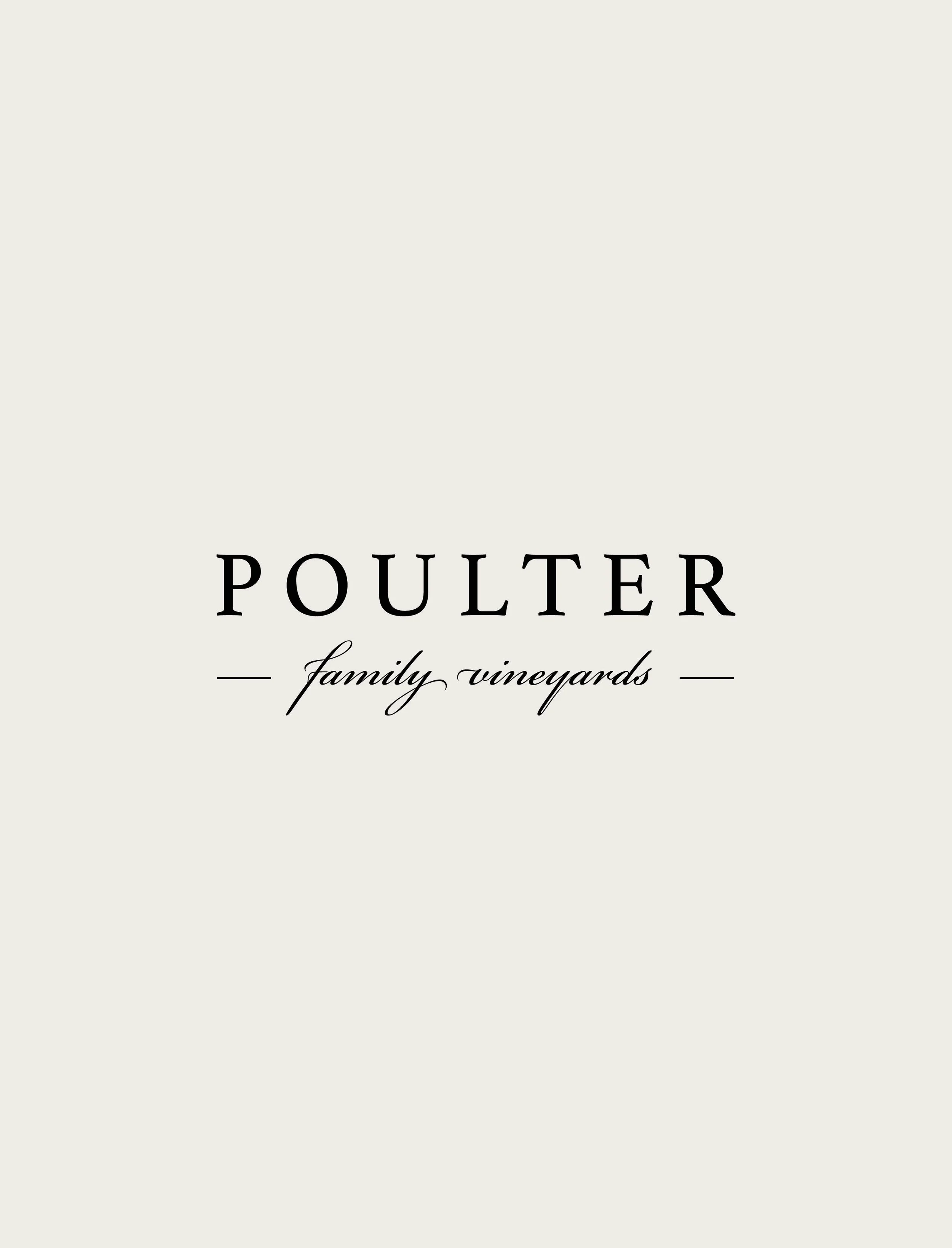 Poulter Family Vineyards logo with black text on a beige background.