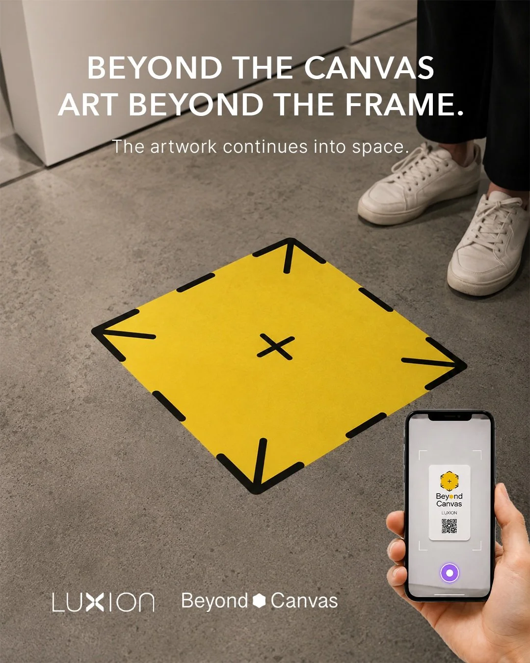 BEYOND THE CANVAS.

What if an artwork could continue beyond the frame?

하나의 작품이 캔버스와 벽을 넘어
공간 전체로 확장됩니다.

Through AR, LUXION creates a new layer of art
where physical artworks and digital experiences coexist.

스마트폰을 들어 올리는 순간,
눈앞의 공간은 또 하나의 전시장으로 변화