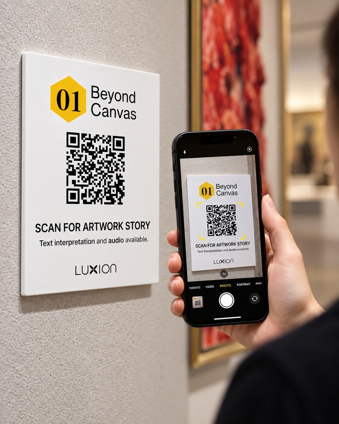 SCAN. DISCOVER. GO BEYOND THE CANVAS.

A simple scan opens a deeper layer of the exhibition.

With Beyond Canvas, visitors can scan the QR marker placed beside each artwork and instantly access its story, context, artist&rsquo;s perspective, and audi