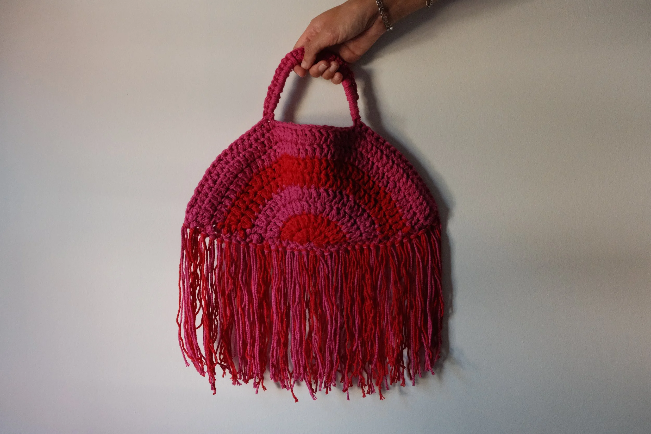 Fringe Bag - mini pink stripe