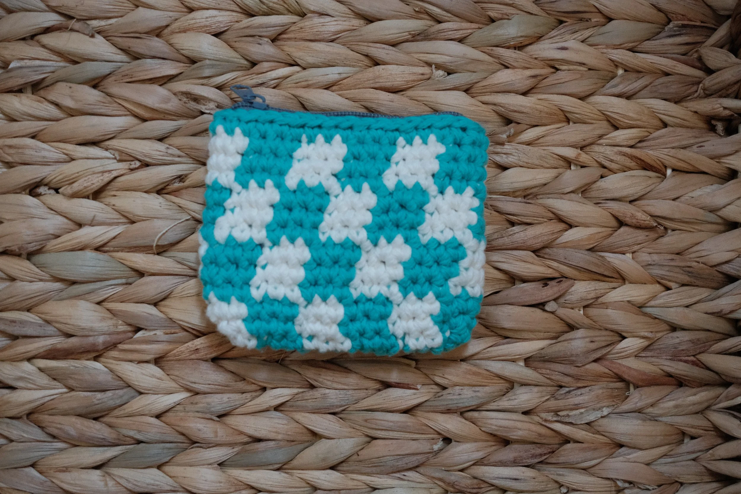 Wallet - aqua & white checkered