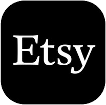 Etsy app icon with white text on a black background