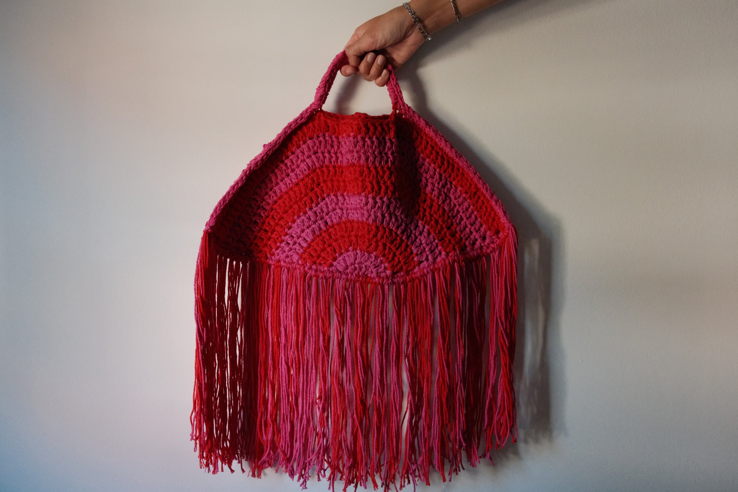 Fringe Bag - large pink stripe