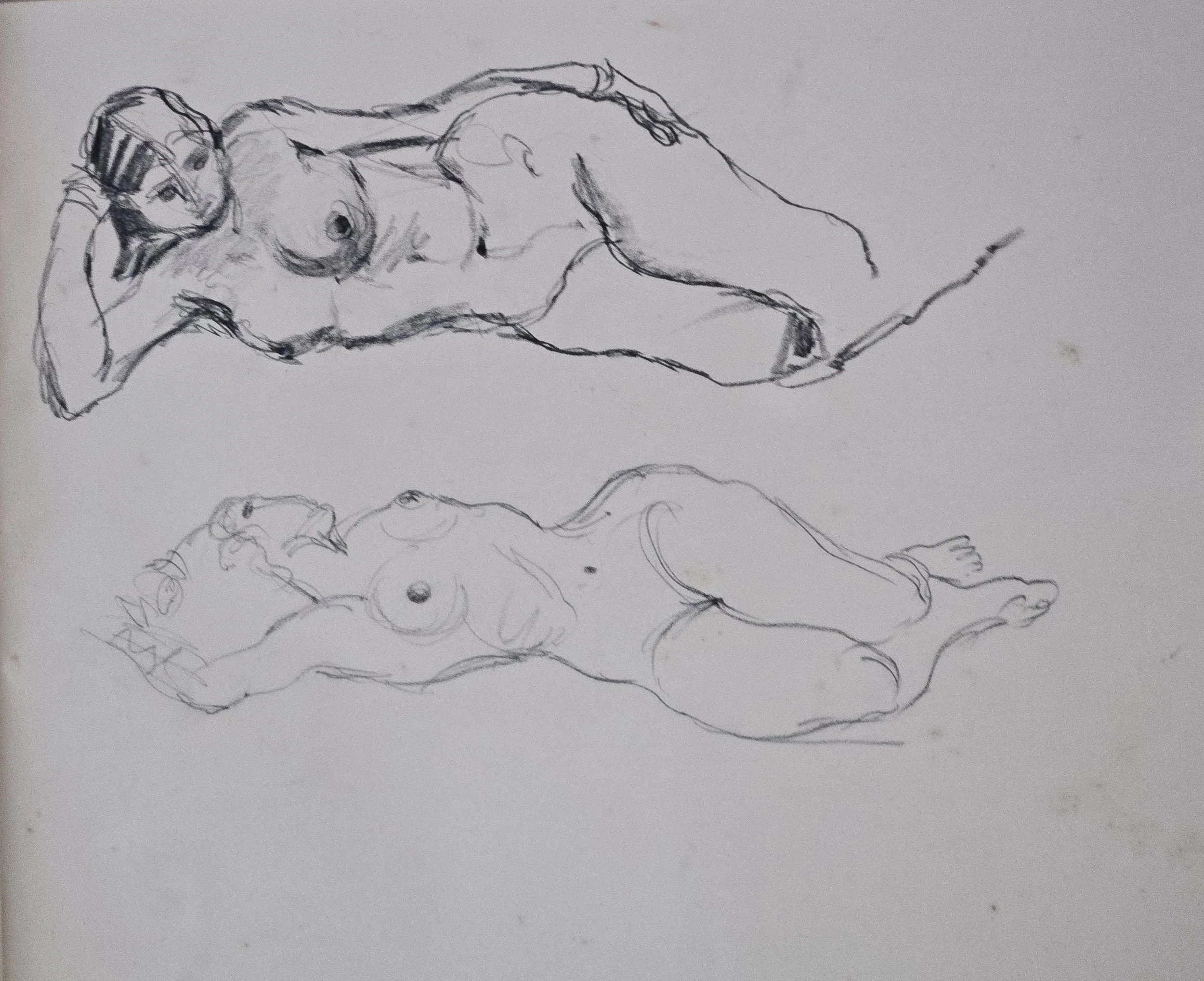 M K Bardhan Charcoal-023: Charcoal, 14 x 19 inches, 1960