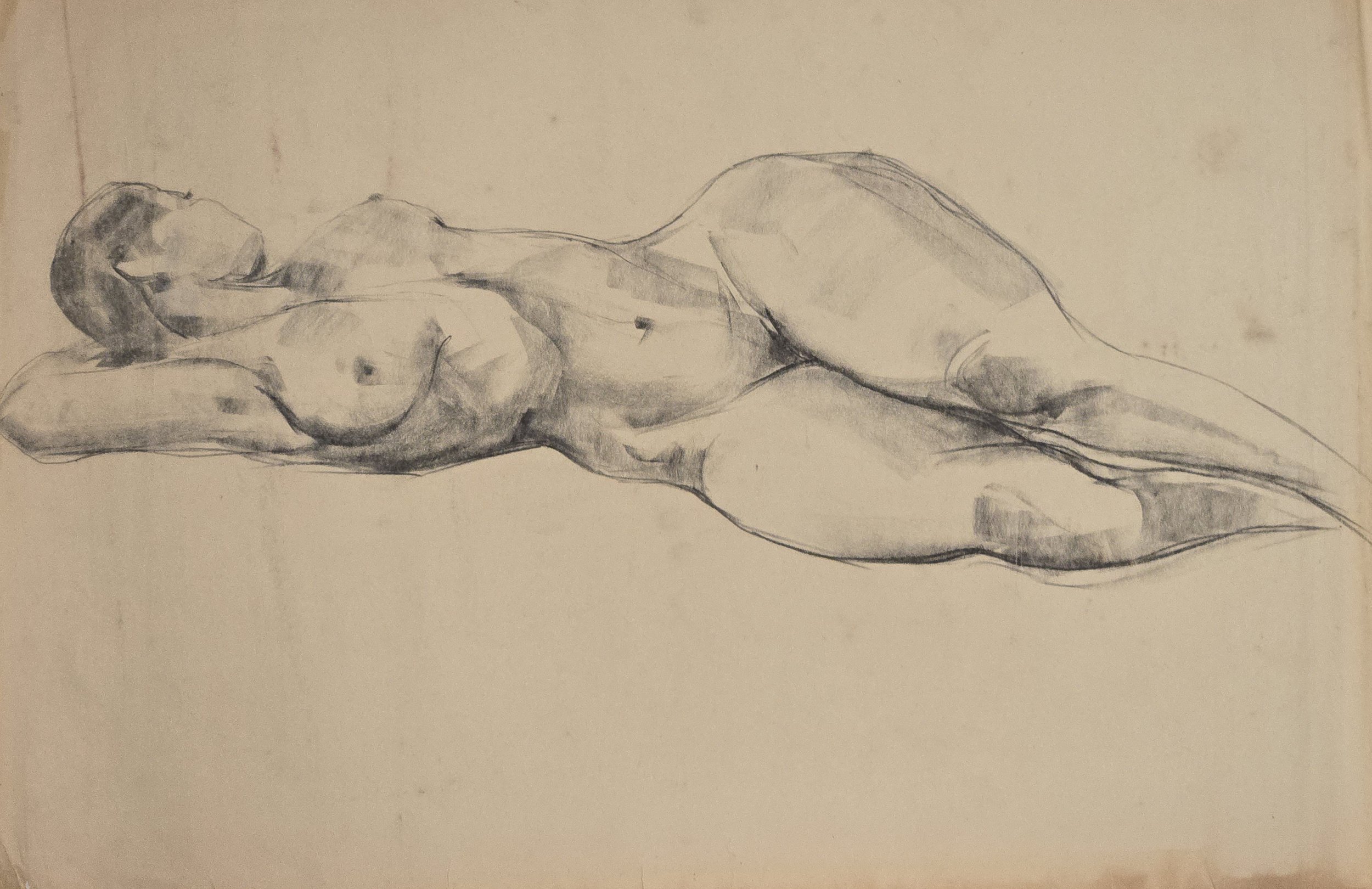 M K Bardhan Charcoal-012: Charcoal, 18 x 24 inches, 1950s