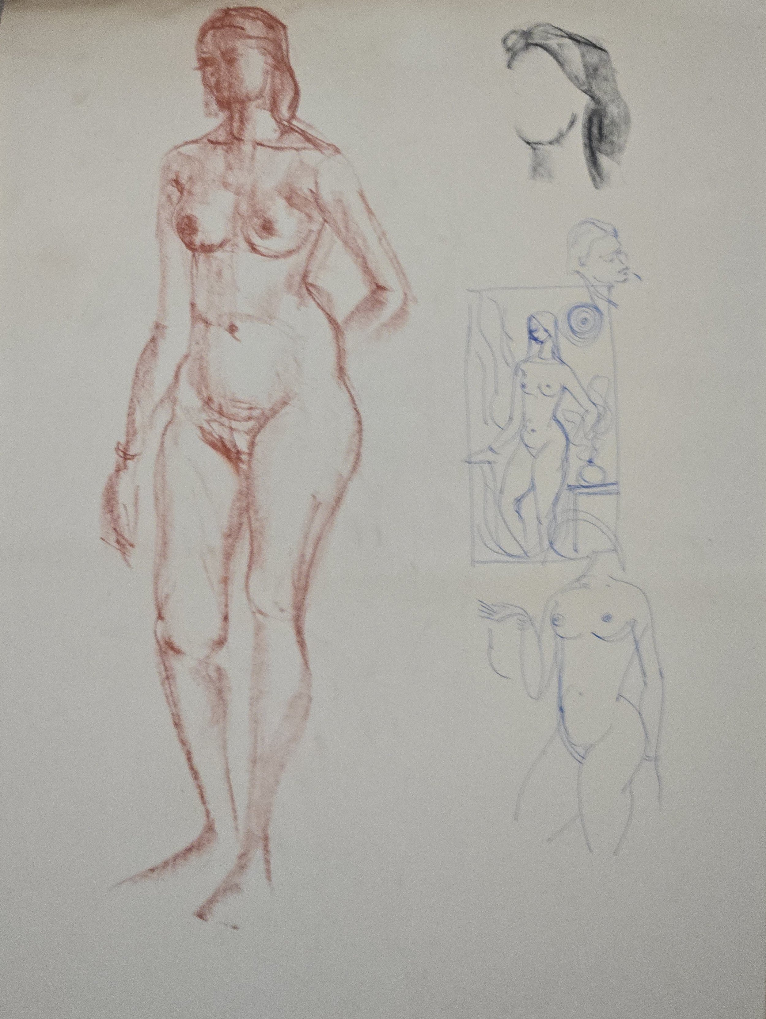 M K Bardhan Charcoal-032: Charcoal, 14 x 19 inches, 1960