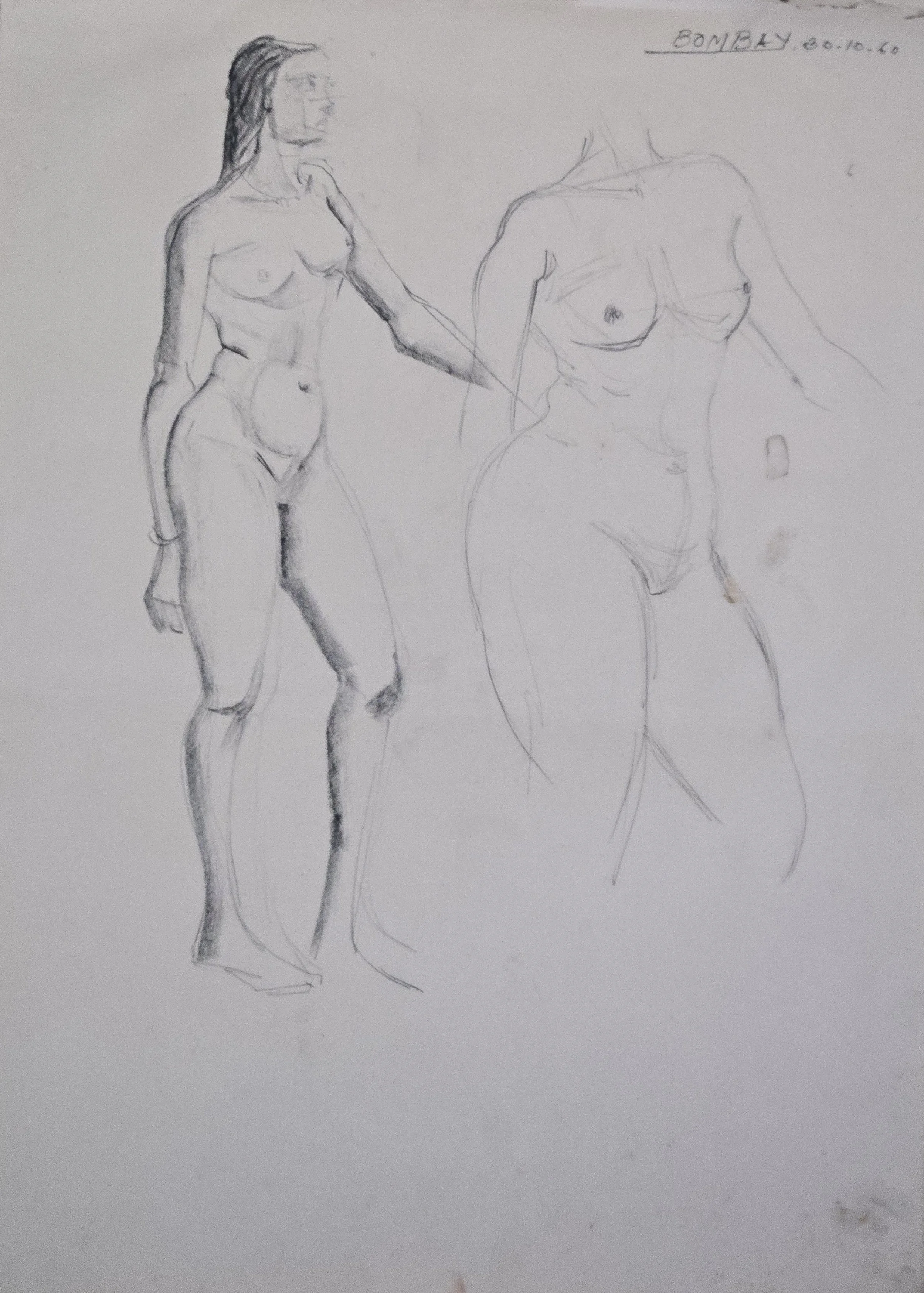 M K Bardhan Charcoal-025: Charcoal, 14 x 19 inches, 1960