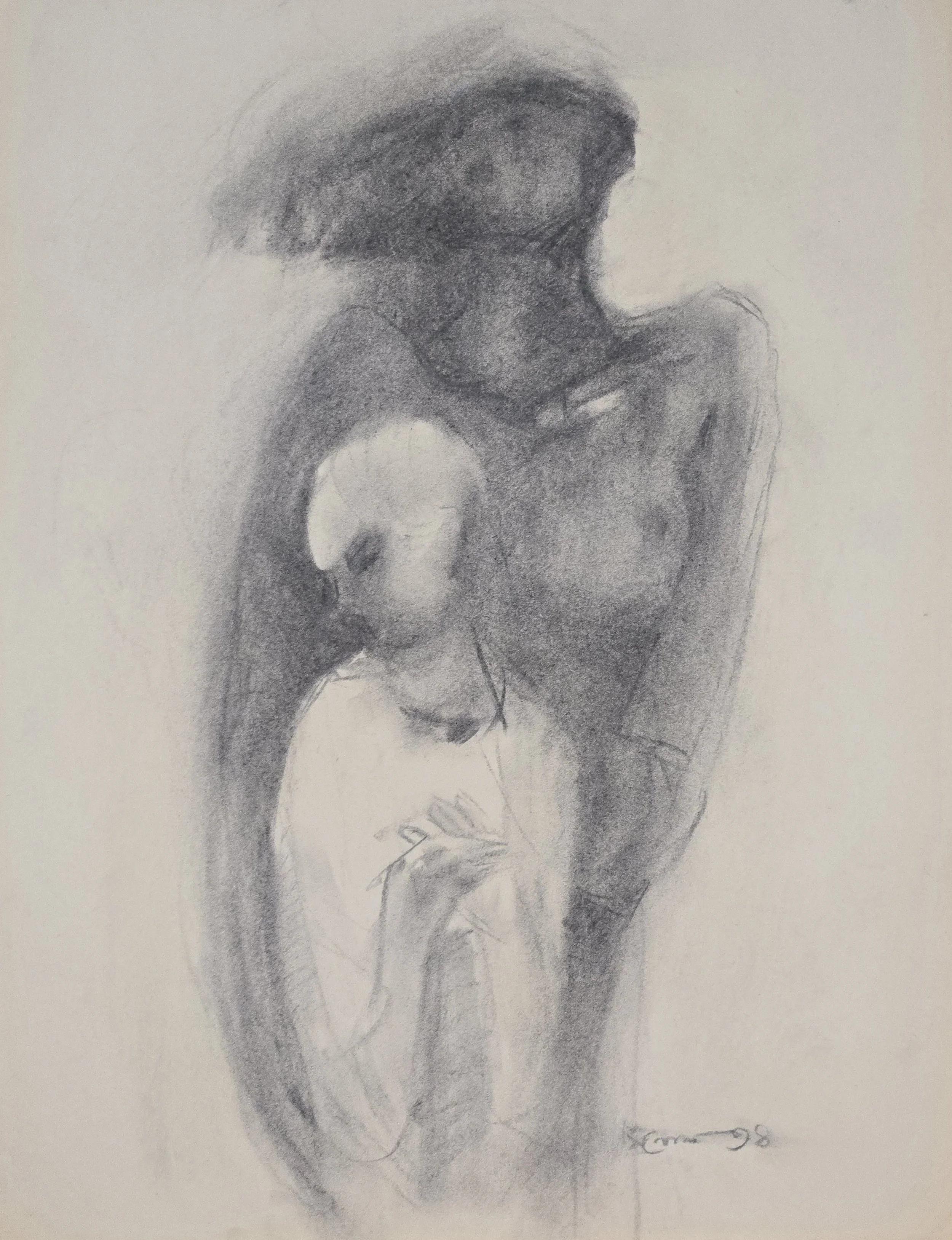 M K Bardhan Charcoal-001: Charcoal, 18 x 24 inches, 1998