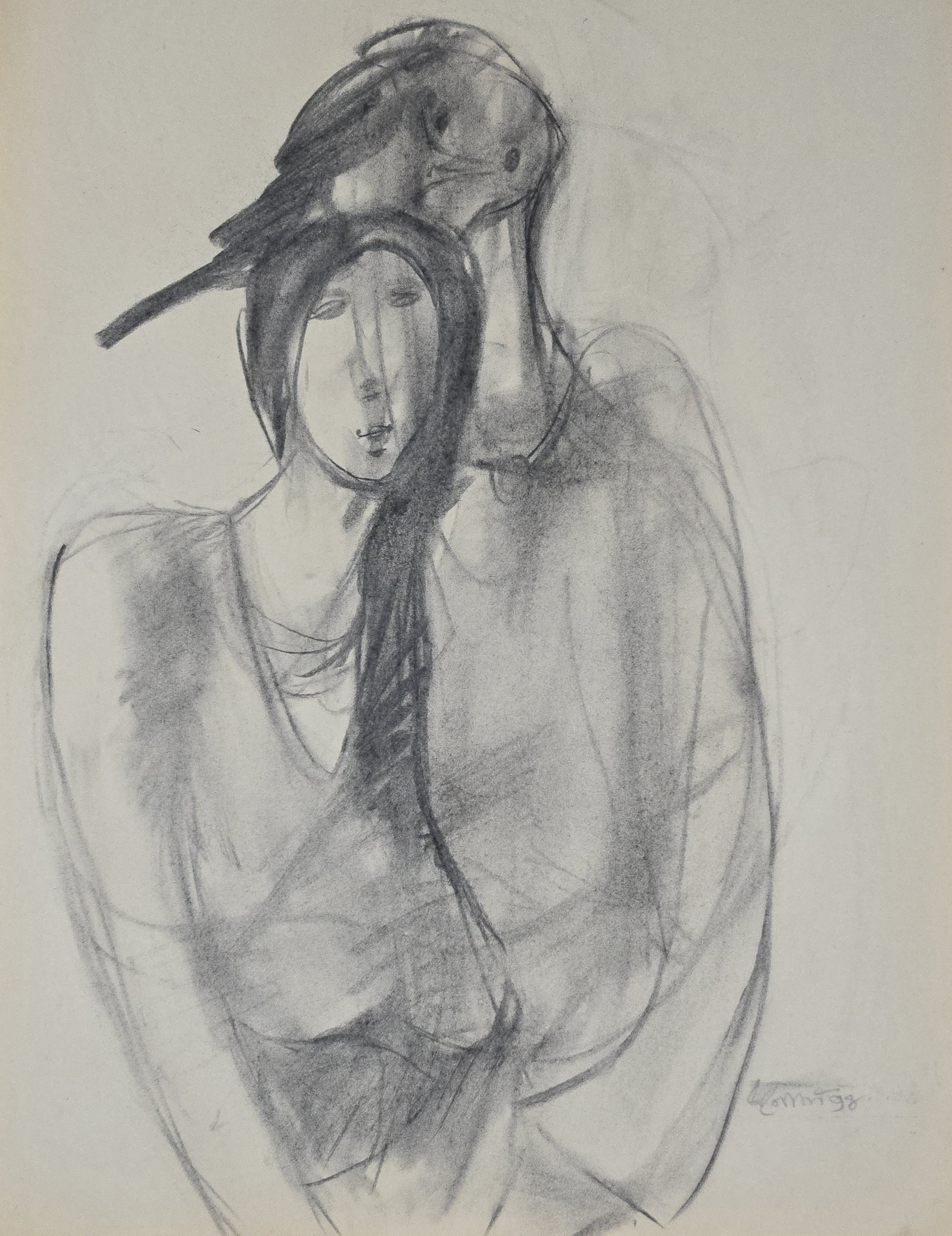 M K Bardhan Charcoal-006: Charcoal, 18 x 24 inches, 1998