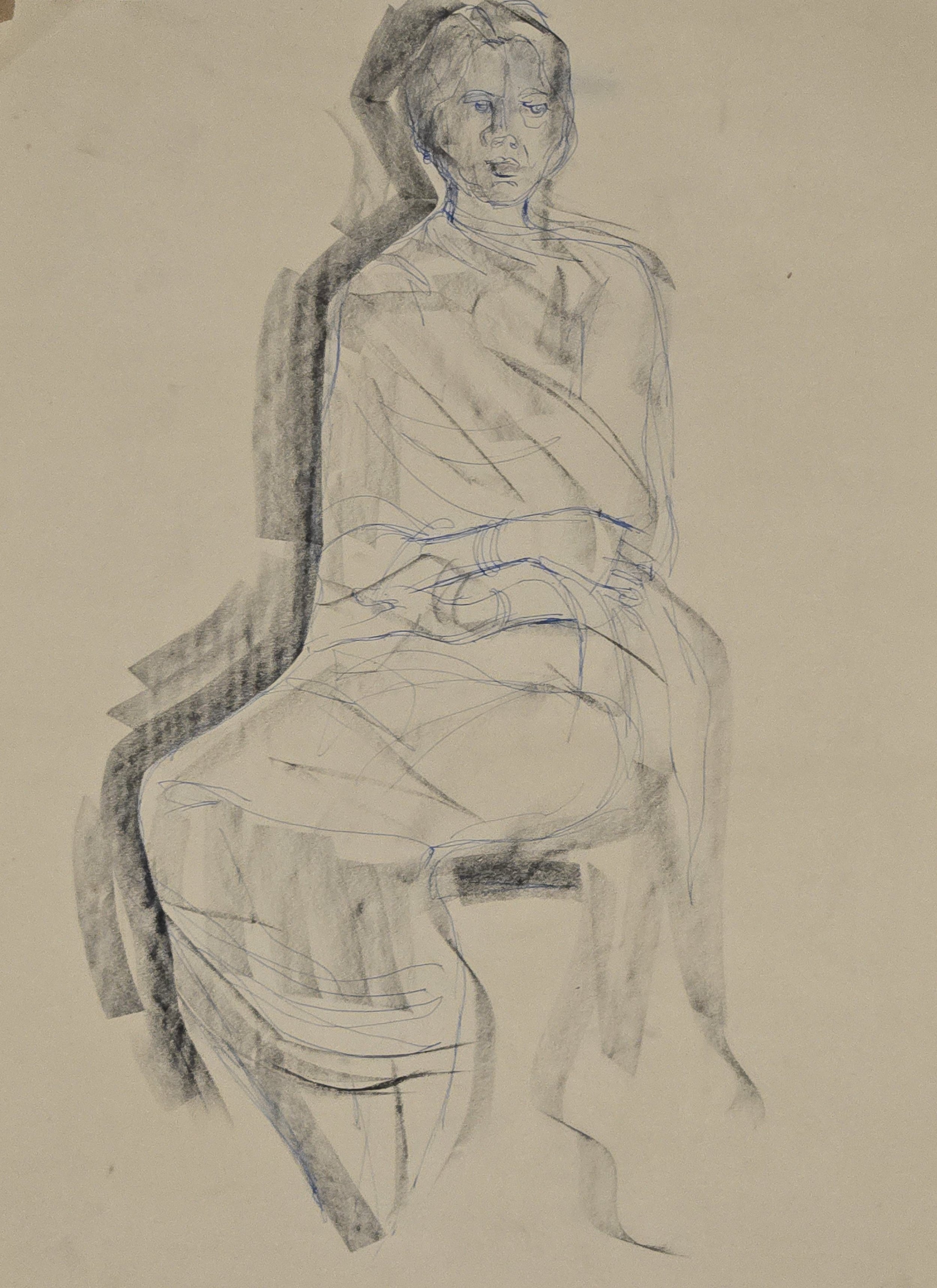 M K Bardhan Charcoal-015: Charcoal, 14 x 19 inches, 1950s