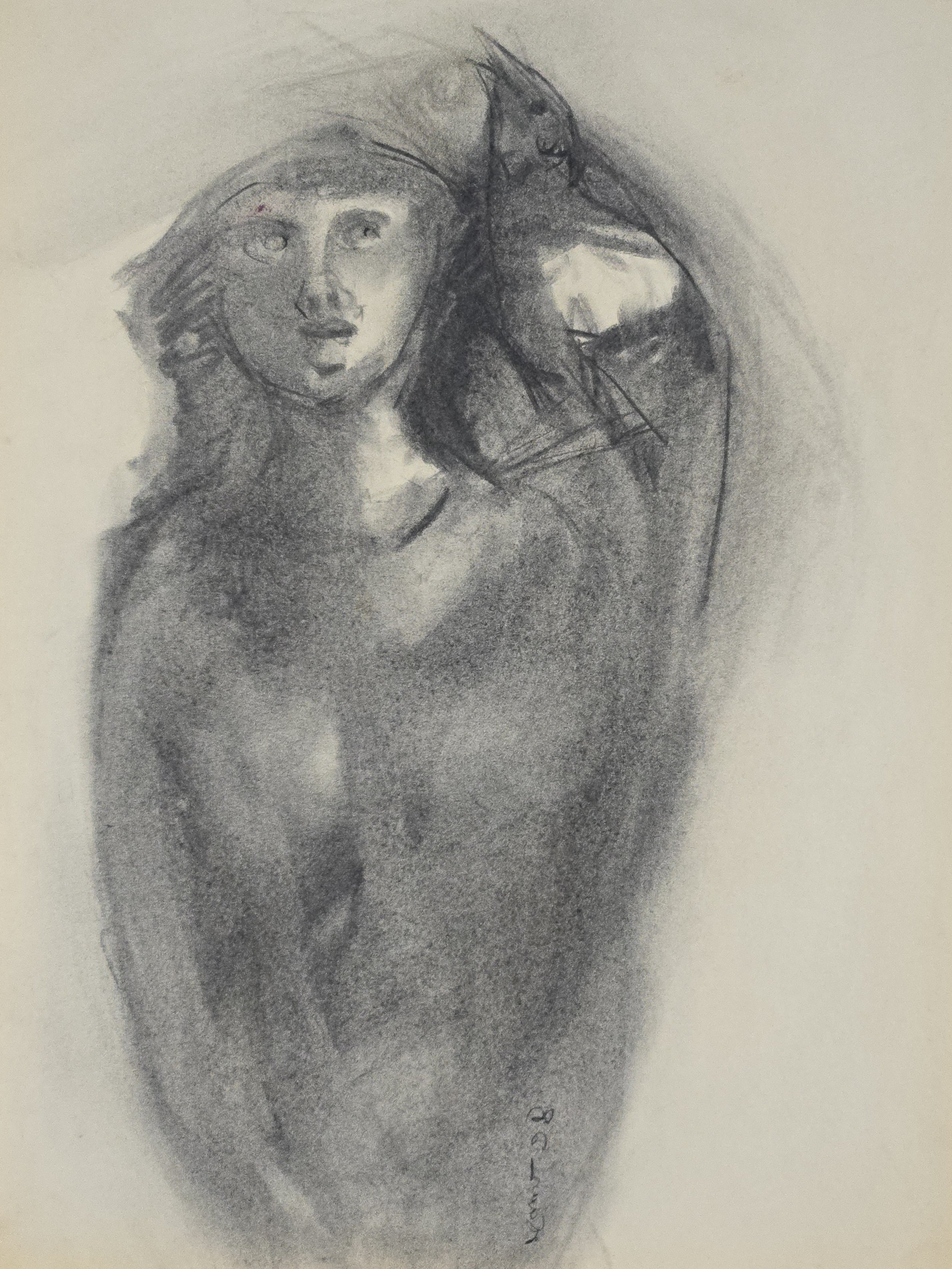 M K Bardhan Charcoal-010: Charcoal, 18 x 24 inches, 1998