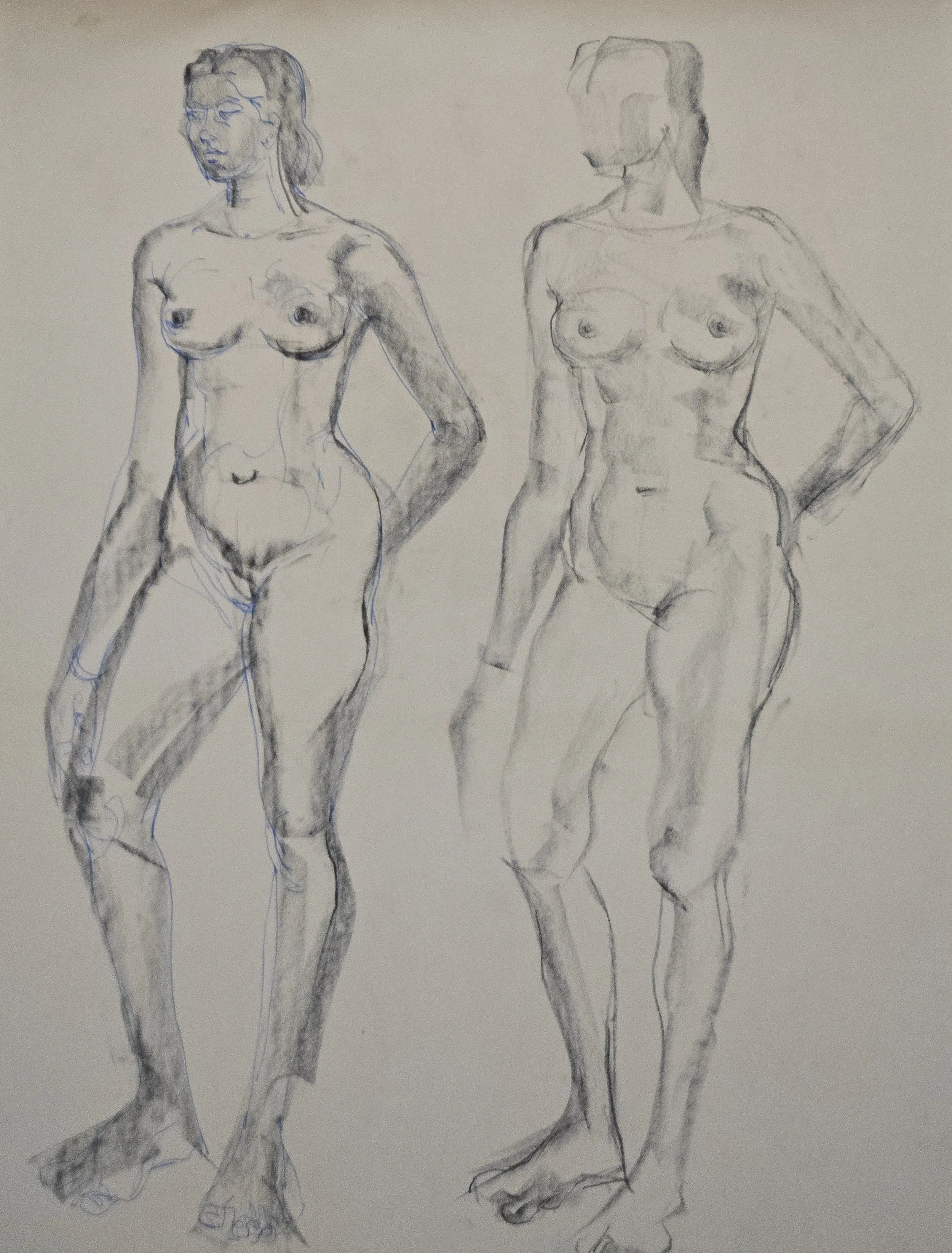 M K Bardhan Charcoal-029: Charcoal, 14 x 19 inches, 1960
