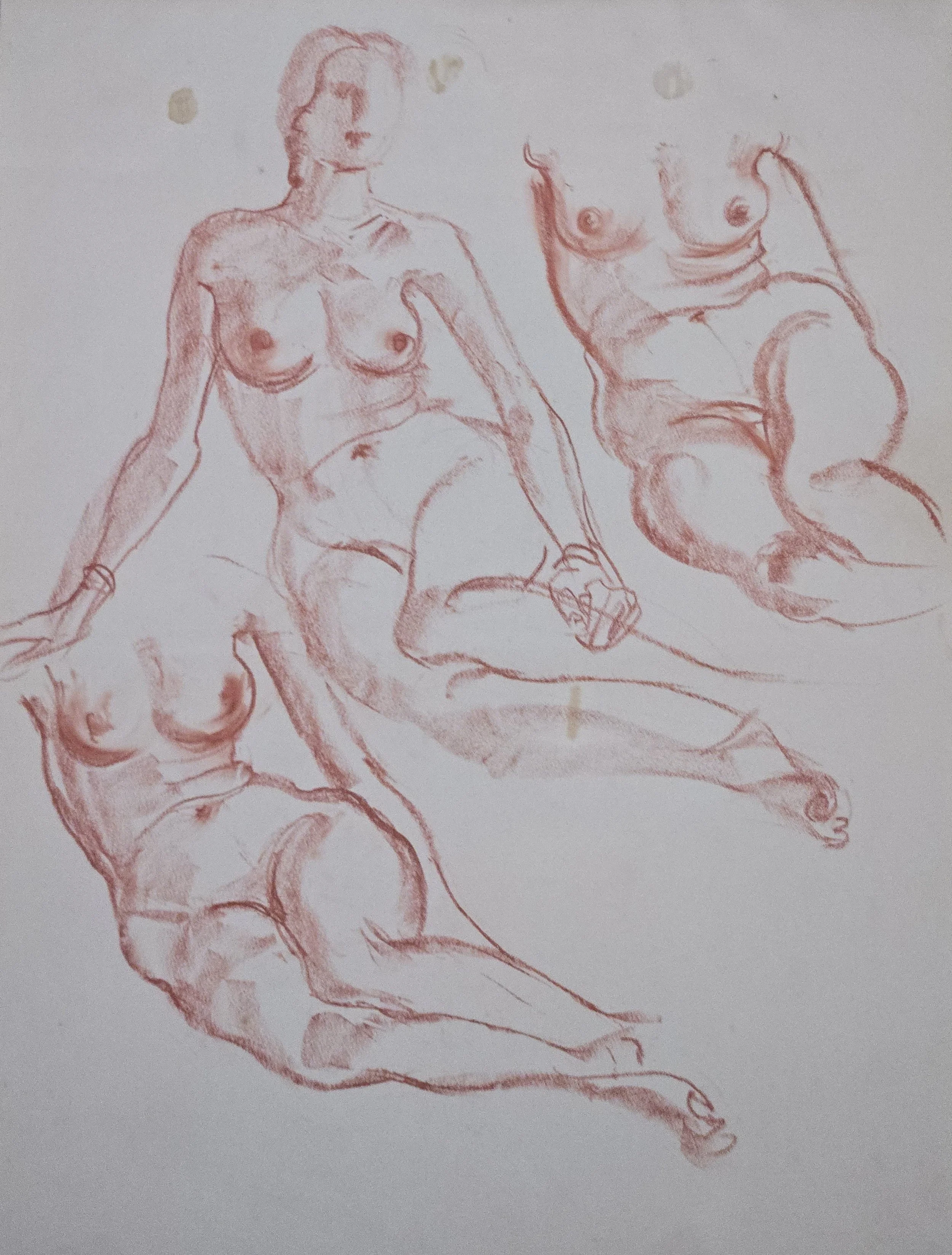 M K Bardhan Charcoal-017: Charcoal, 14 x 19 inches, 1960
