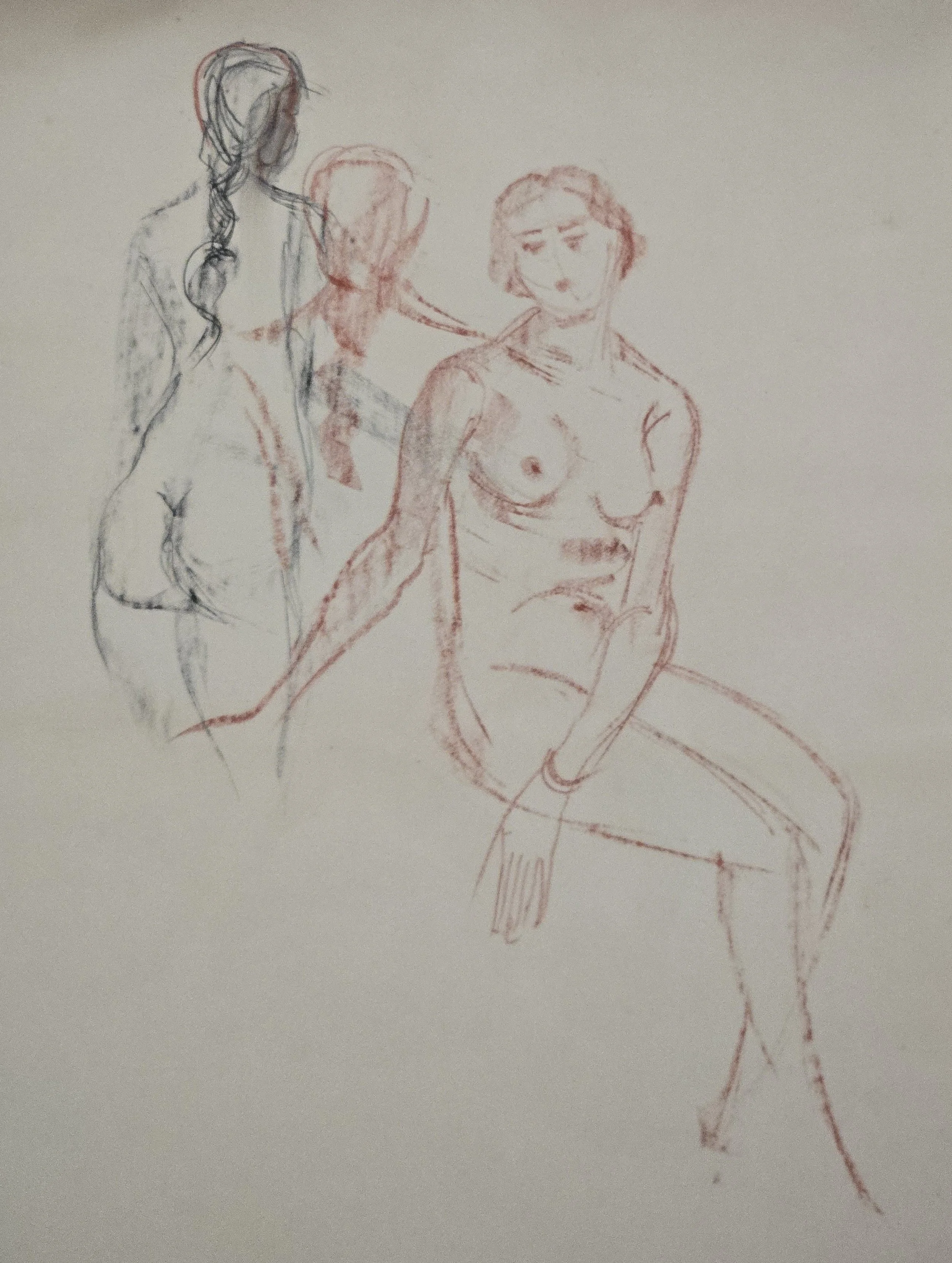 M K Bardhan Charcoal-033: Charcoal, 14 x 19 inches, 1960