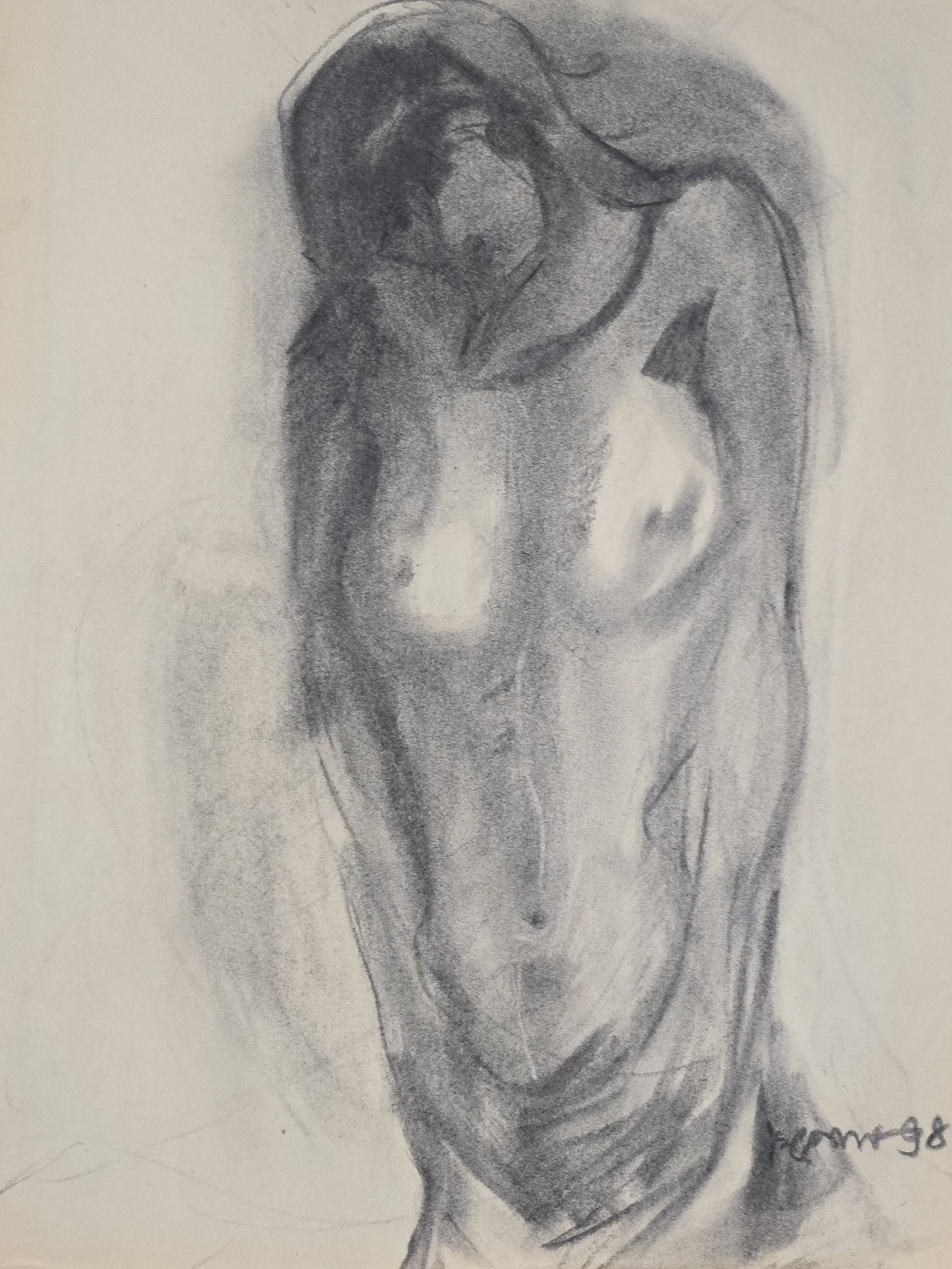 M K Bardhan Charcoal-011: Charcoal, 18 x 24 inches, 1998